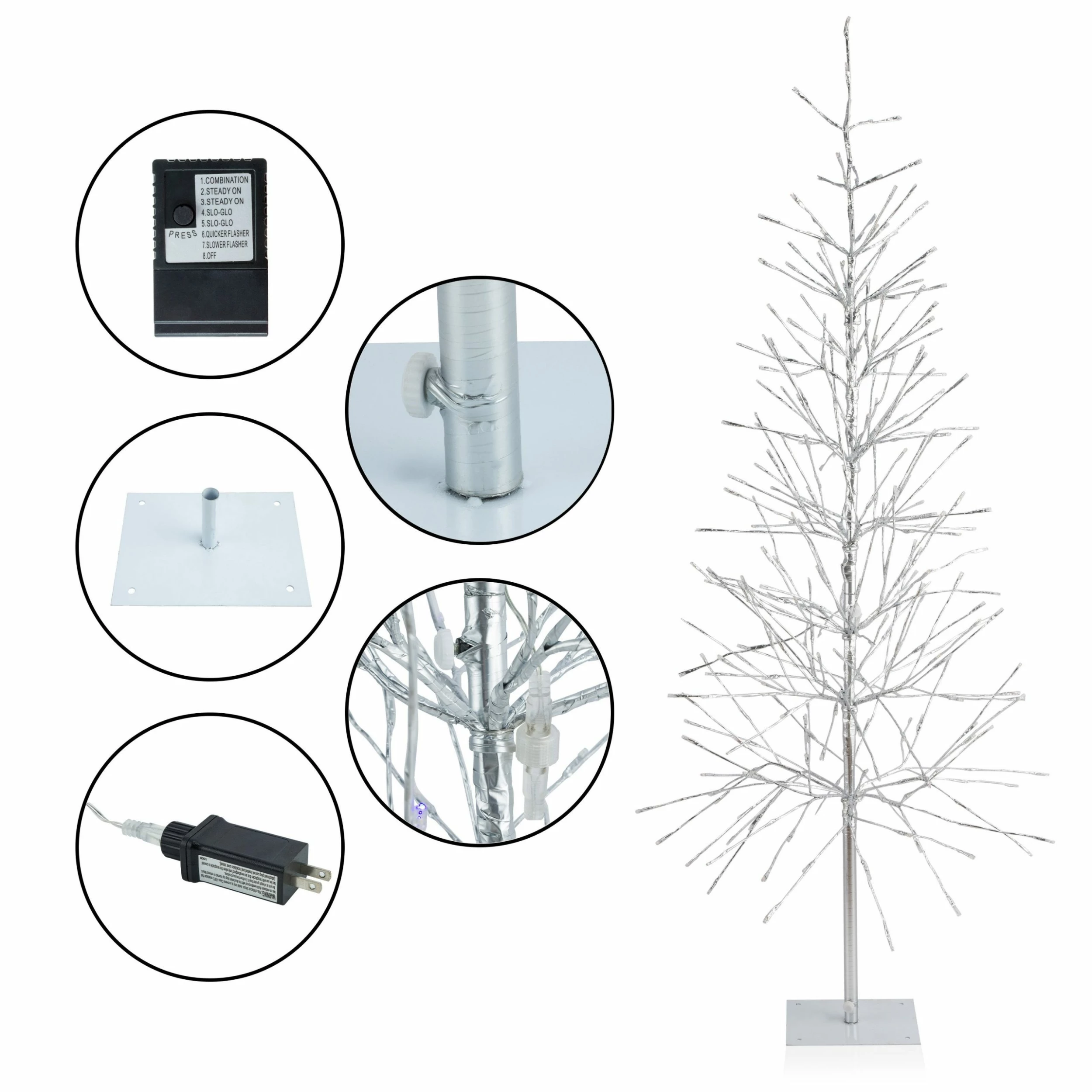 Outlet π Alpine Corporation 65"H Indoor/Outdoor Pre-Lit Silver Foil π Christmas Tree With Yard Stake And 360 LED Lights π - Image 12