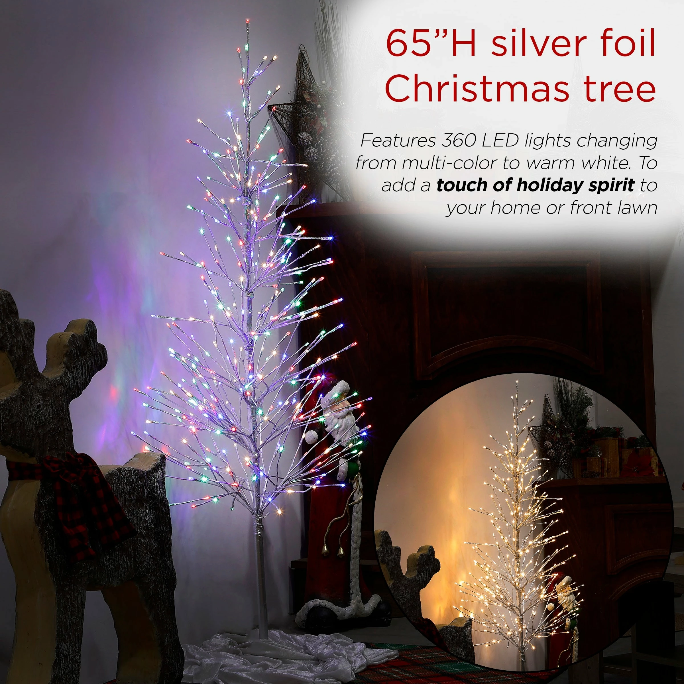 Outlet π Alpine Corporation 65"H Indoor/Outdoor Pre-Lit Silver Foil π Christmas Tree With Yard Stake And 360 LED Lights π - Image 4