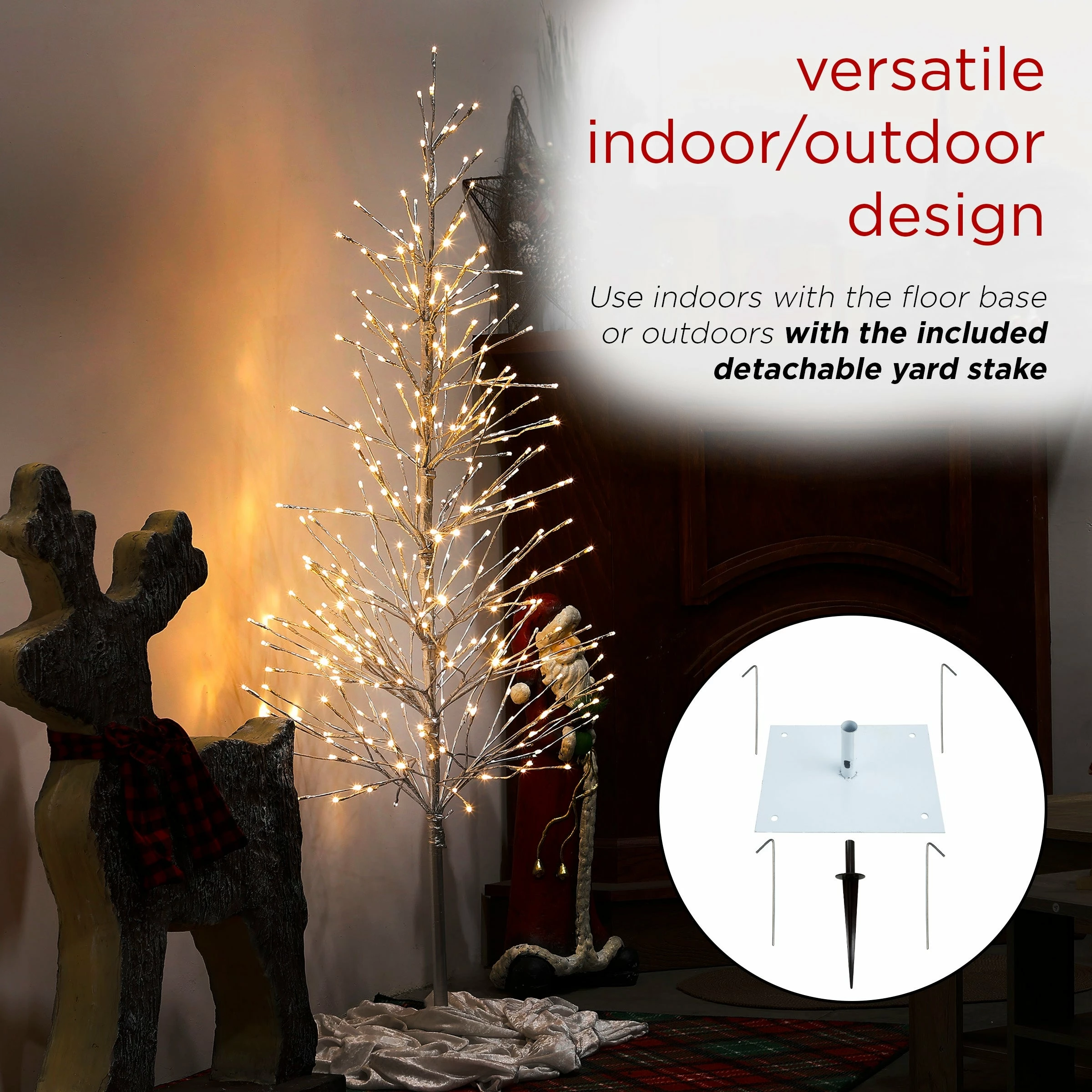 Outlet π Alpine Corporation 65"H Indoor/Outdoor Pre-Lit Silver Foil π Christmas Tree With Yard Stake And 360 LED Lights π - Image 6