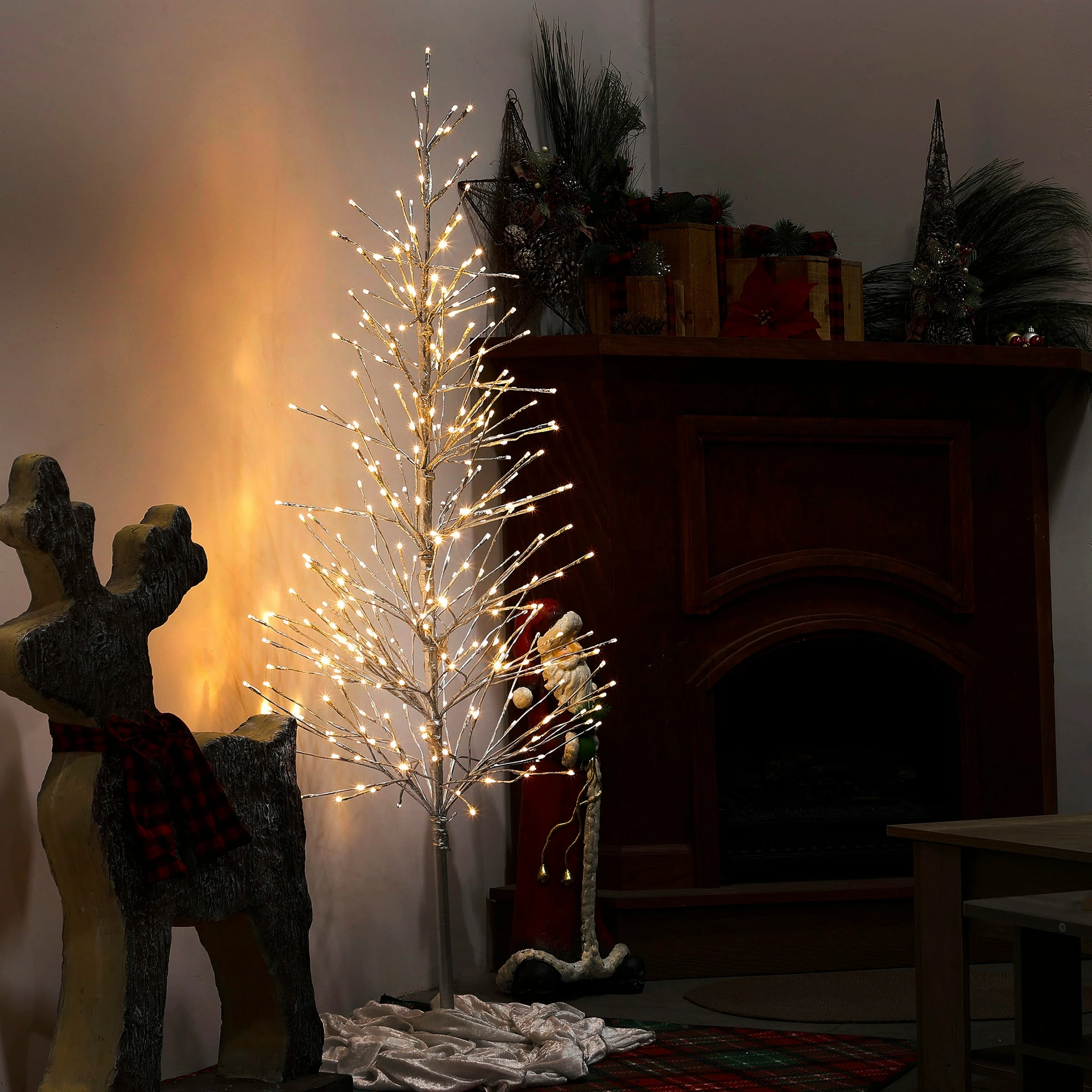 Outlet π Alpine Corporation 65"H Indoor/Outdoor Pre-Lit Silver Foil π Christmas Tree With Yard Stake And 360 LED Lights π