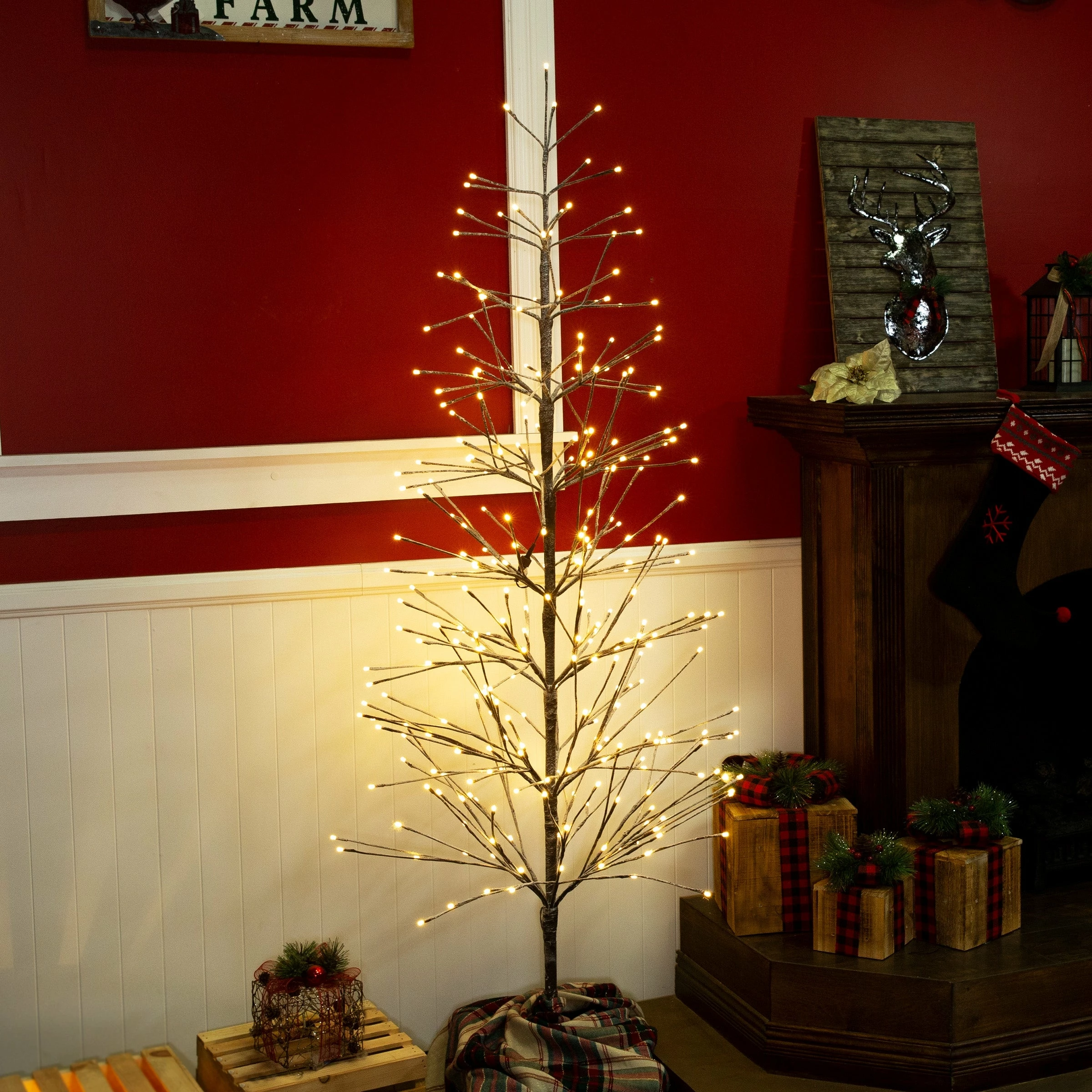 Wholesale β Alpine Corporation 71"H Indoor/Outdoor Artificial Flocked π Christmas Tree With White LED Lights, Brown π