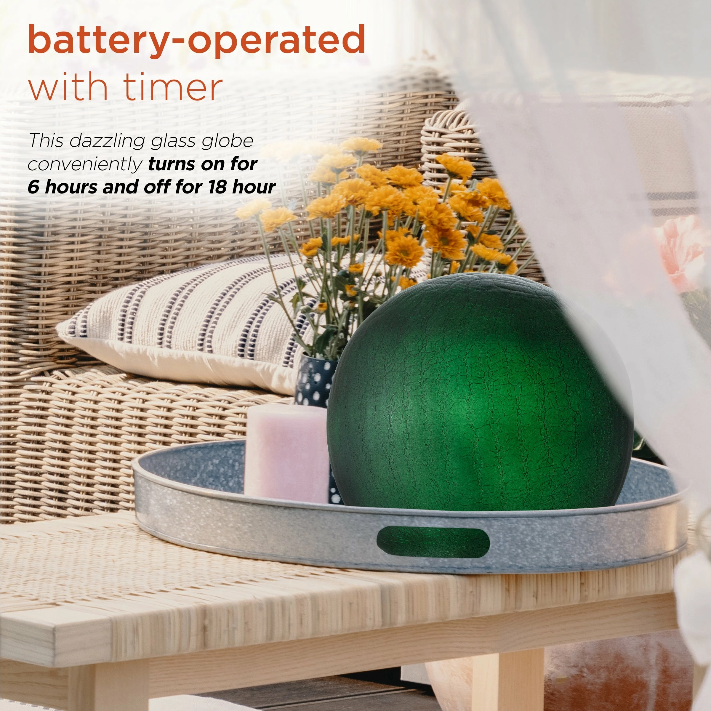 Deals β Alpine Corporation 7" Diameter Indoor/Outdoor Glass Gazing Globe Yard Decoration With LED Lights, Green β¨ - Image 7