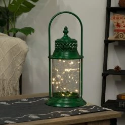 Best Pirce 🎉 Alpine Corporation Antique Metal & Glass Lantern With Warm LED Lights Green 🧨