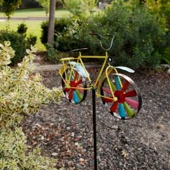 New π Alpine Corporation 42" Tall Outdoor Metal Bicycle Wind Spinner Garden Stake Decoration, Multicolor π