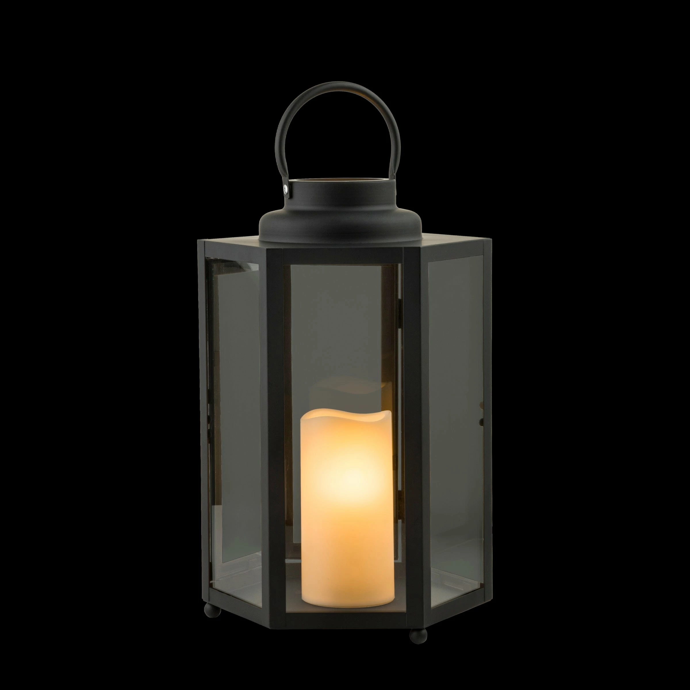 New π₯ Alpine Corporation 14" Tall Outdoor Hexagonal Battery-Operated Metal Lantern With LED Lights, Black β - Image 9