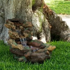 New 🤩 Alpine Corporation 41" Long Indoor/Outdoor Stone River Rock Fountain With LED Lights 🌟