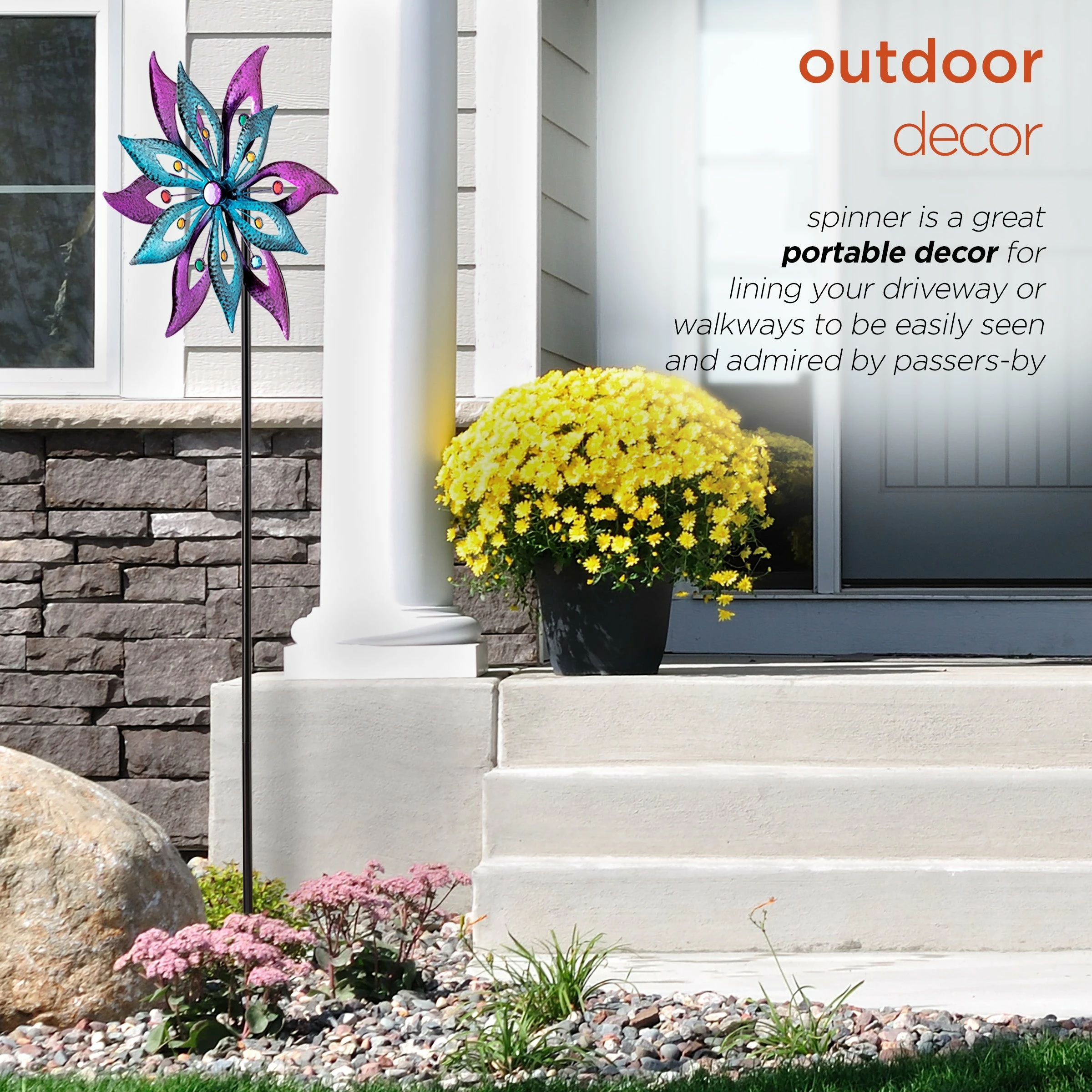 New π Alpine Corporation 64" Tall Outdoor Floral Windmill Stake With Gems Kinetic Spinner, Purple And Aqua π― - Image 6