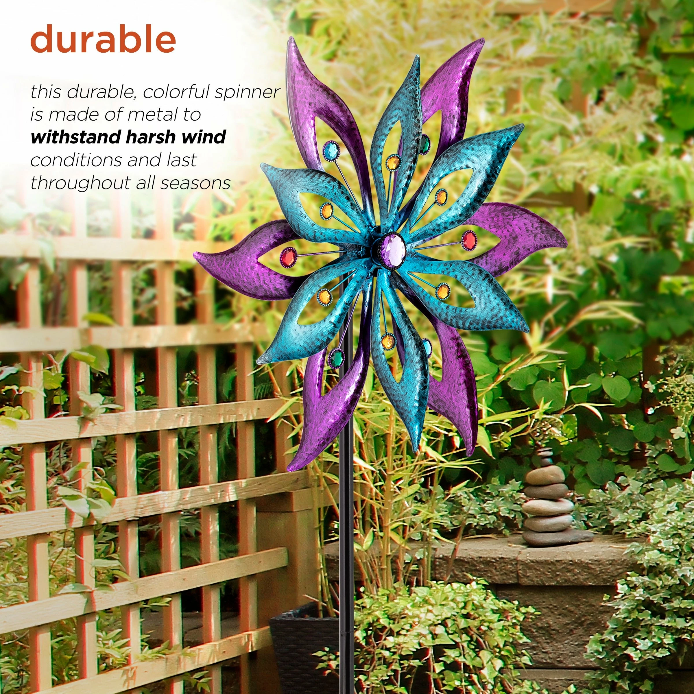 New π Alpine Corporation 64" Tall Outdoor Floral Windmill Stake With Gems Kinetic Spinner, Purple And Aqua π― - Image 7
