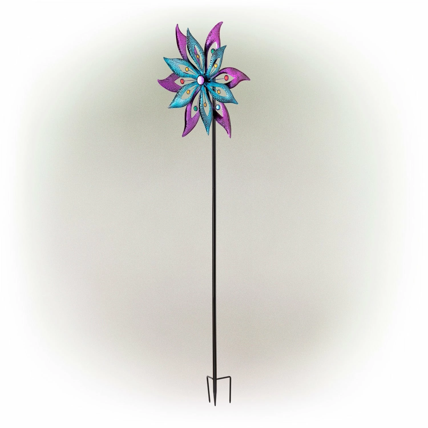 New π Alpine Corporation 64" Tall Outdoor Floral Windmill Stake With Gems Kinetic Spinner, Purple And Aqua π― - Image 8