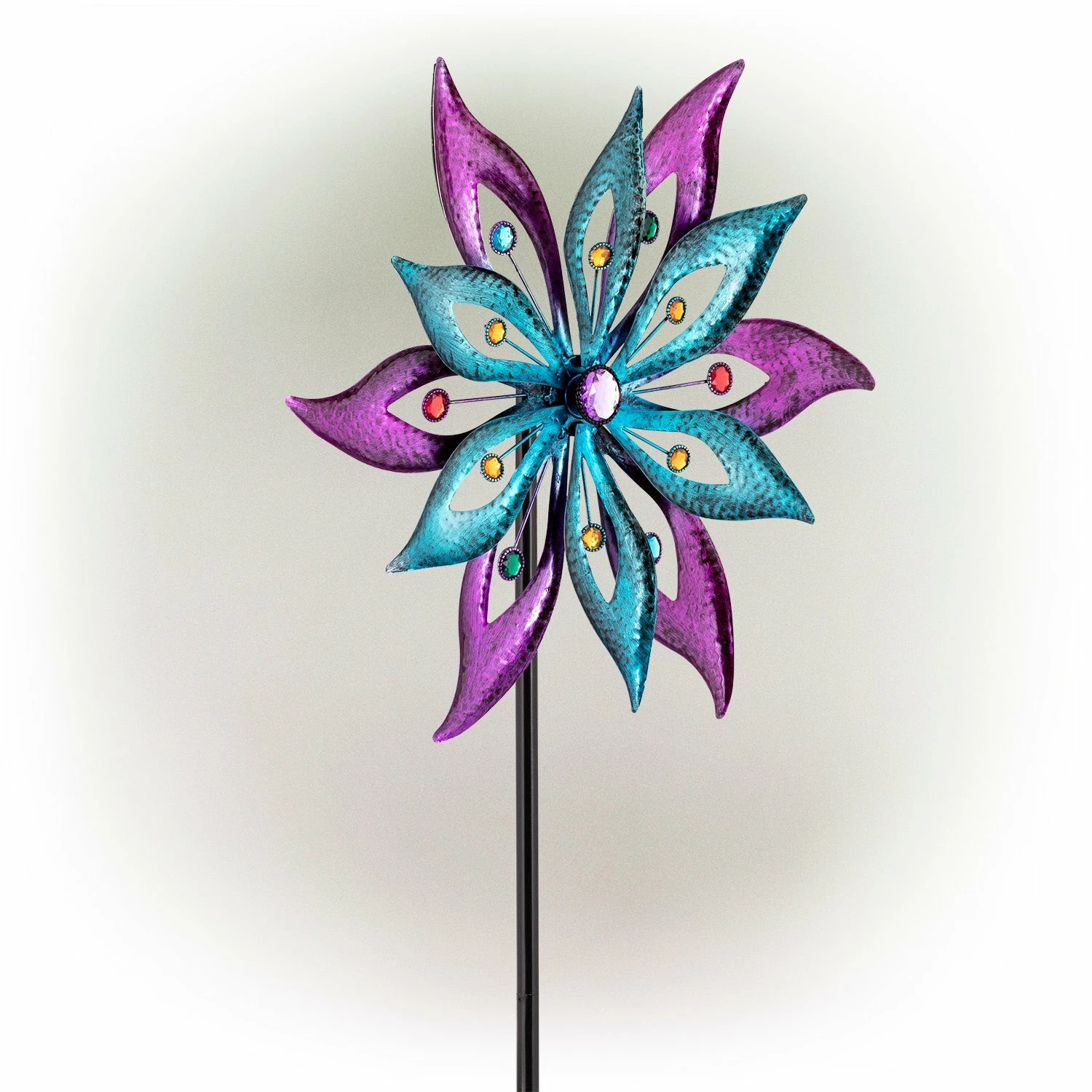 New π Alpine Corporation 64" Tall Outdoor Floral Windmill Stake With Gems Kinetic Spinner, Purple And Aqua π― - Image 9