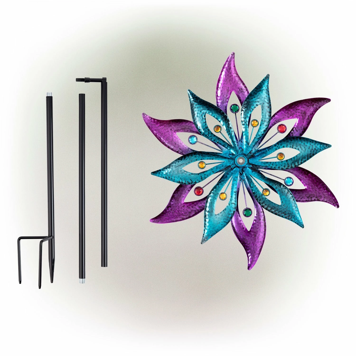 New π Alpine Corporation 64" Tall Outdoor Floral Windmill Stake With Gems Kinetic Spinner, Purple And Aqua π― - Image 10