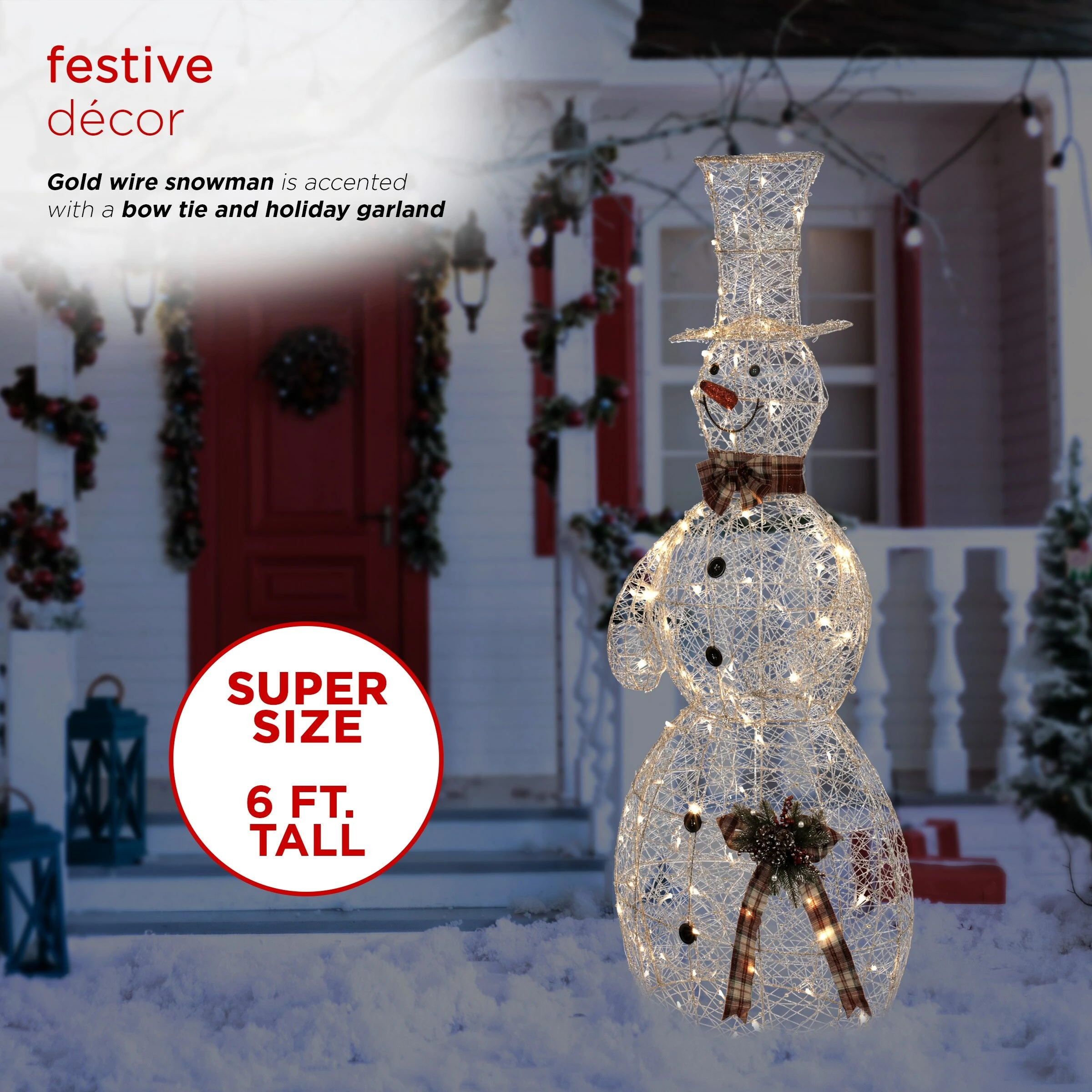 Best Sale ⌛ Alpine Corporation Gold Wire Holiday Décor Snowman With Warm White LED Lights 🌟 - Image 4