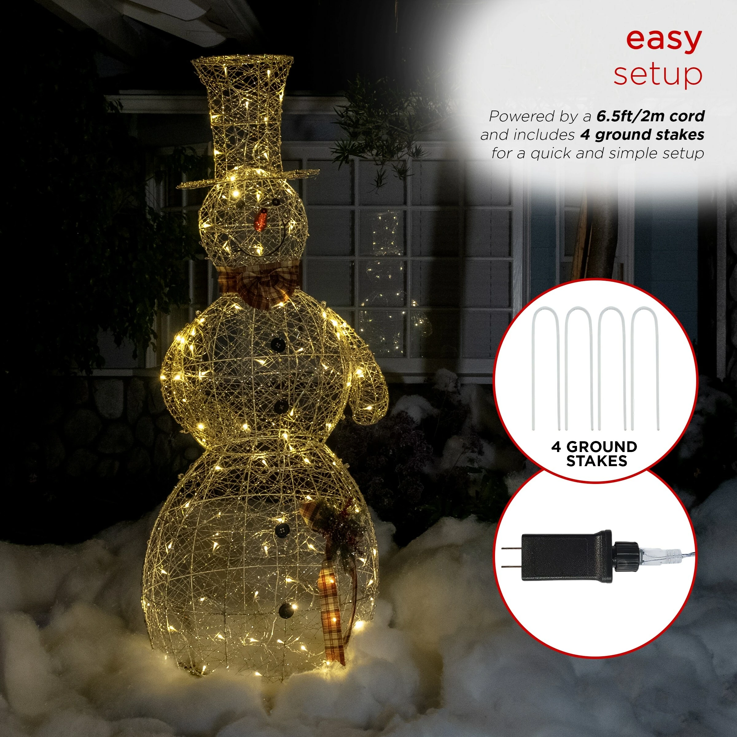 Best Sale ⌛ Alpine Corporation Gold Wire Holiday Décor Snowman With Warm White LED Lights 🌟 - Image 6