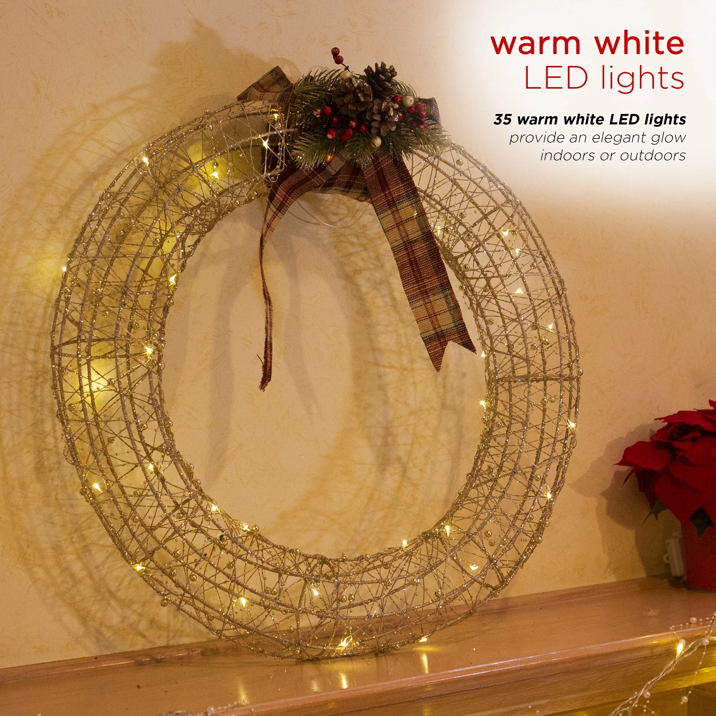 Best Sale π Alpine Corporation Hanging Wreath Decoration With LED Lights, Gold βοΈ - Image 5
