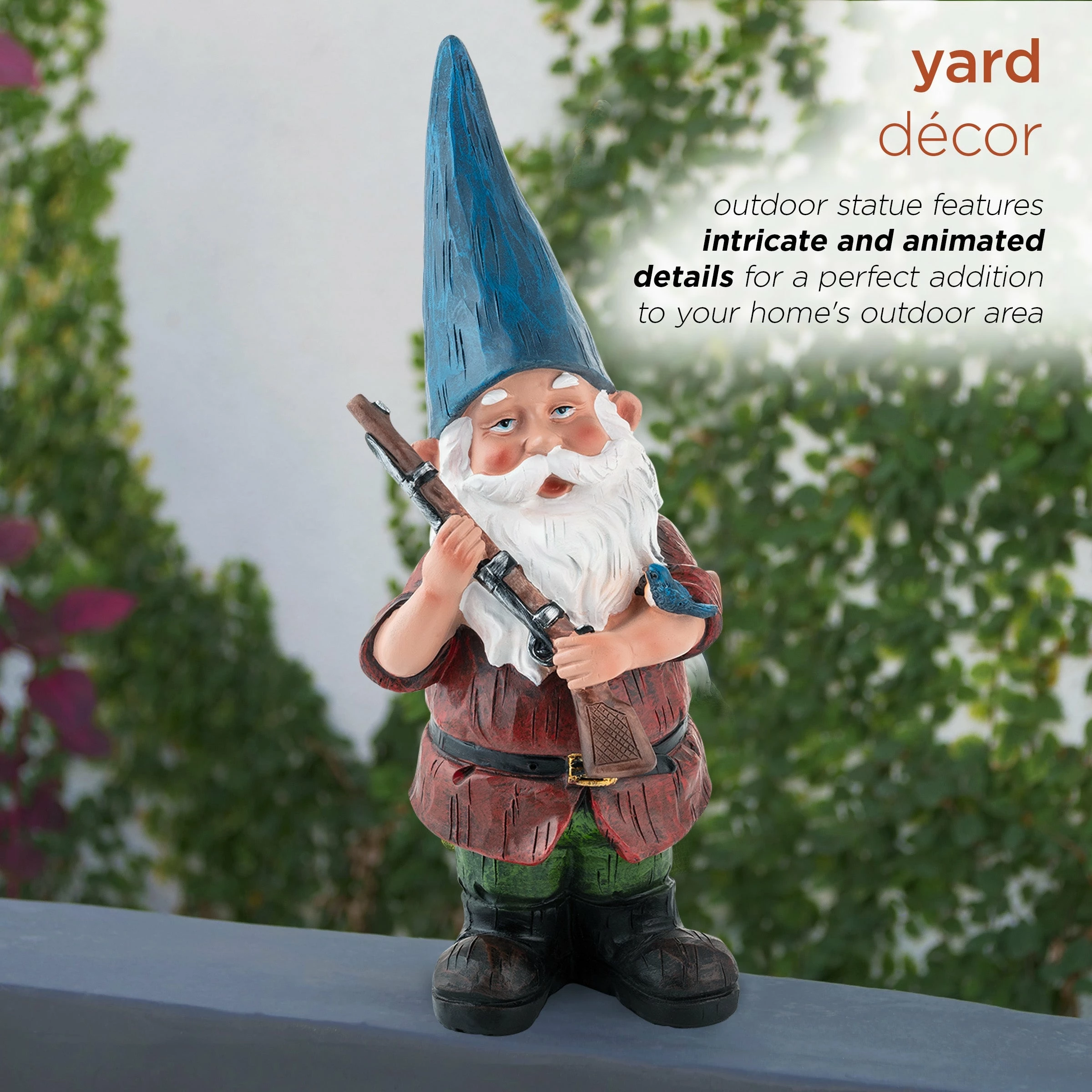 New π Alpine Corporation 12" Tall Outdoor Hunting Garden Gnome Yard Statue Blue π― - Image 5