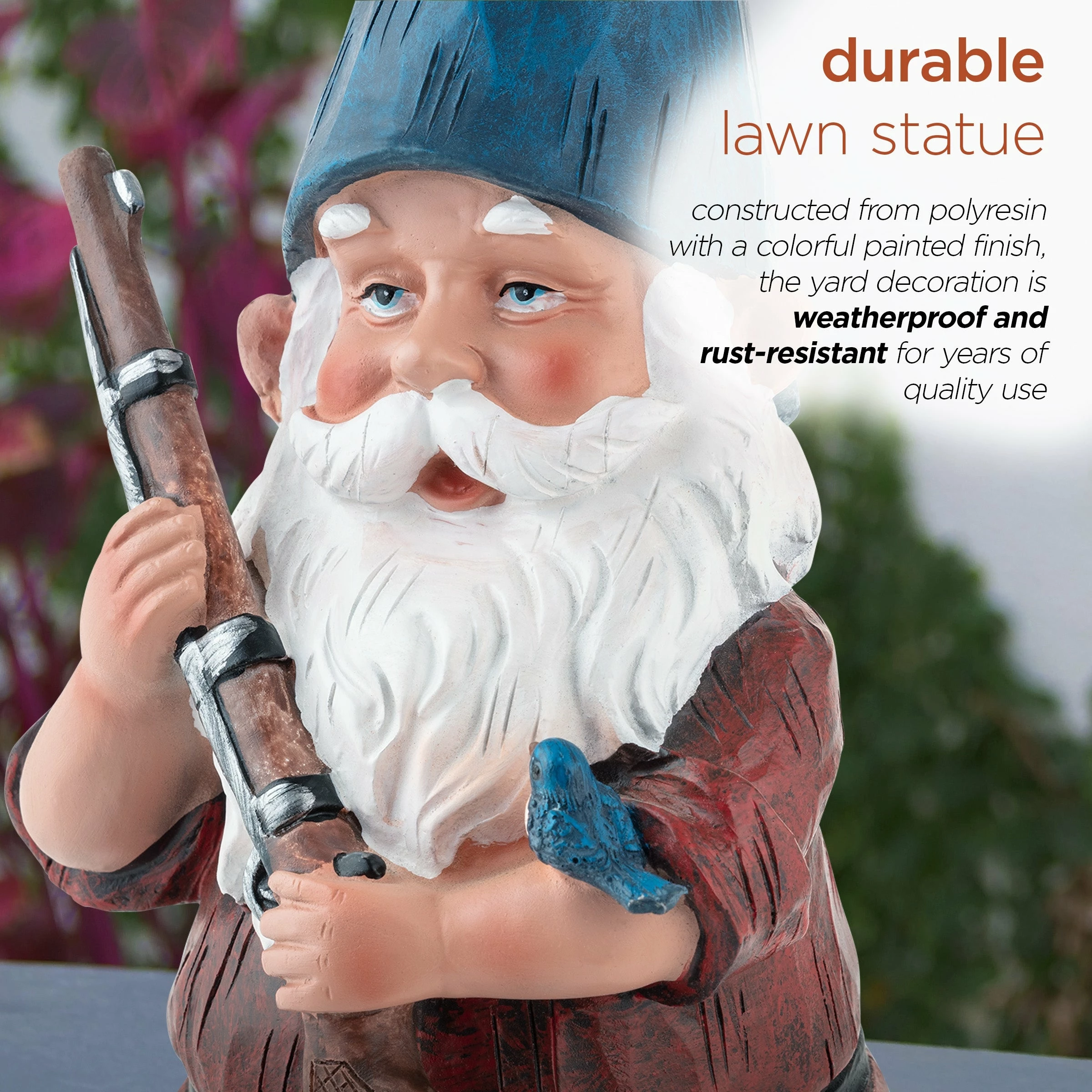 New π Alpine Corporation 12" Tall Outdoor Hunting Garden Gnome Yard Statue Blue π― - Image 7