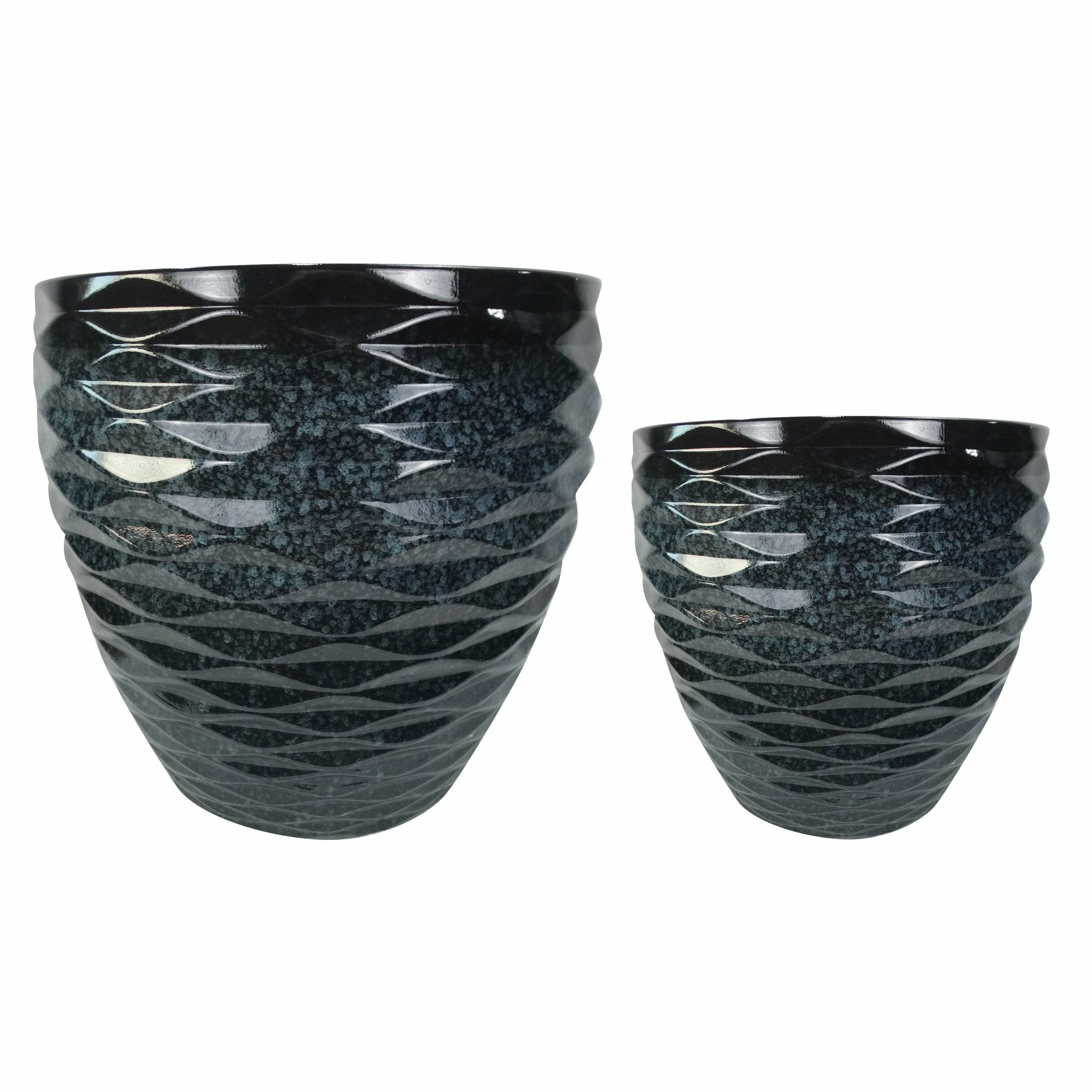 Flash Sale π Alpine Corporation Indoor/Outdoor Embossed Wave Planters With Drainage Holes (Set Of 2) Blue π₯° - Image 2