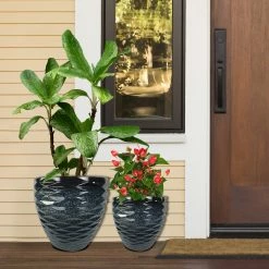 Flash Sale π Alpine Corporation Indoor/Outdoor Embossed Wave Planters With Drainage Holes (Set Of 2) Blue π₯°