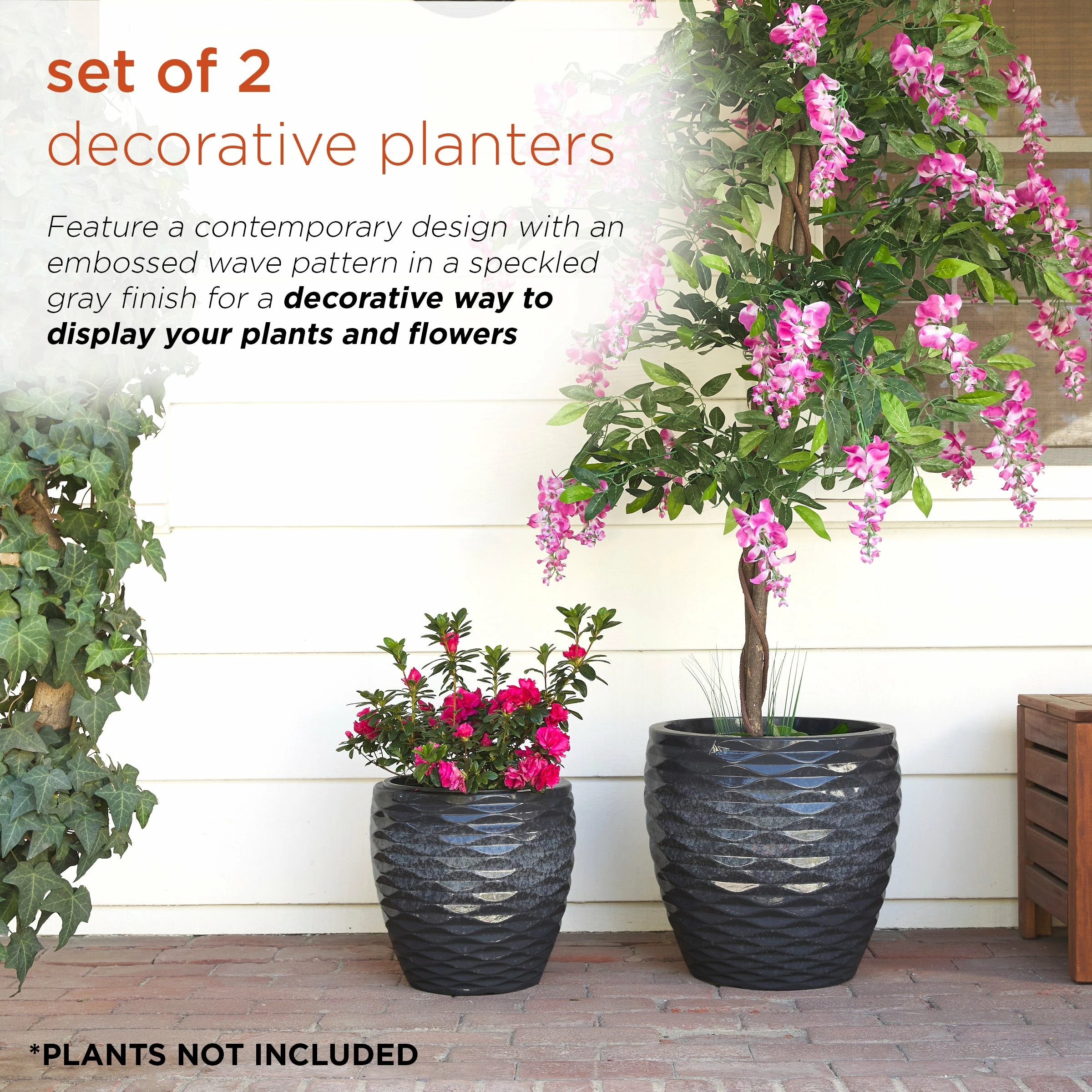 Flash Sale π Alpine Corporation Indoor/Outdoor Embossed Wave Planters With Drainage Holes (Set Of 2) Blue π₯° - Image 7