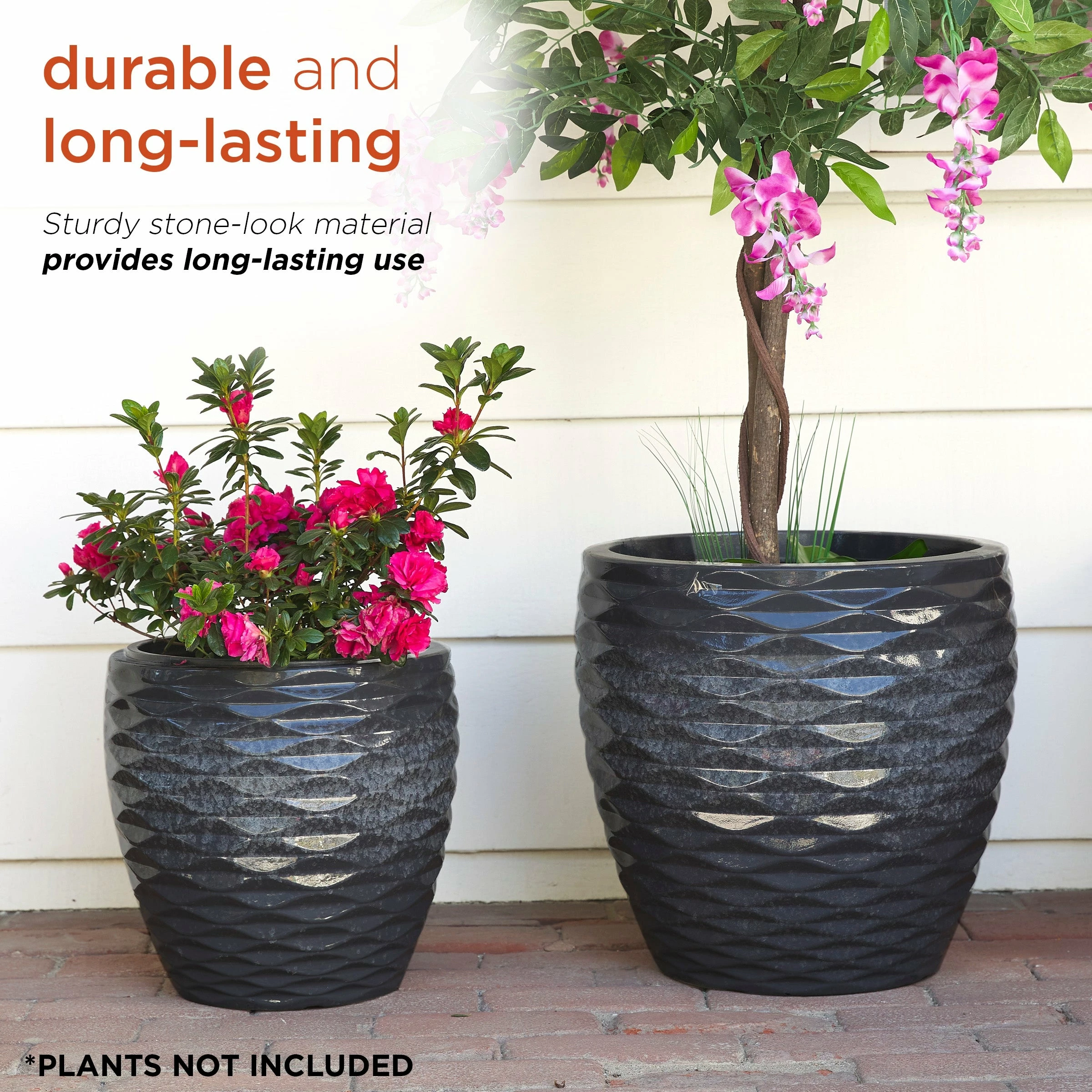 Flash Sale π Alpine Corporation Indoor/Outdoor Embossed Wave Planters With Drainage Holes (Set Of 2) Blue π₯° - Image 10