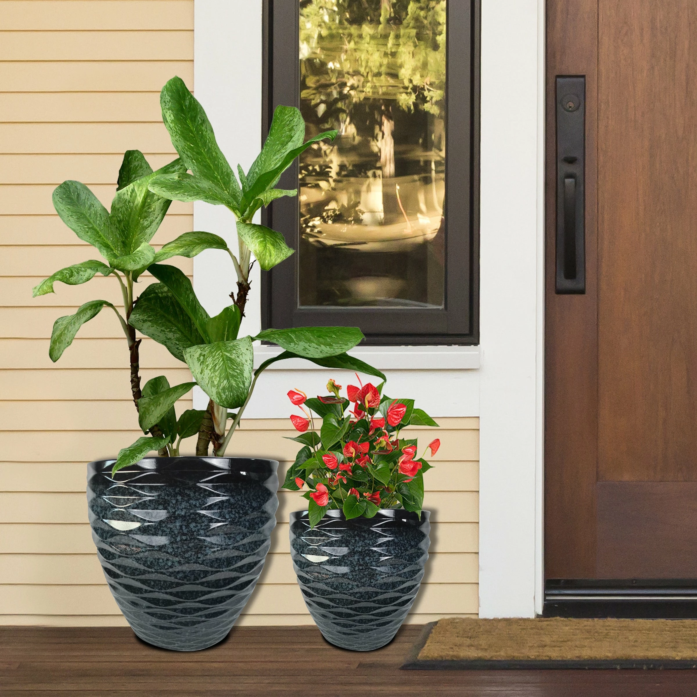 Flash Sale π Alpine Corporation Indoor/Outdoor Embossed Wave Planters With Drainage Holes (Set Of 2) Blue π₯°