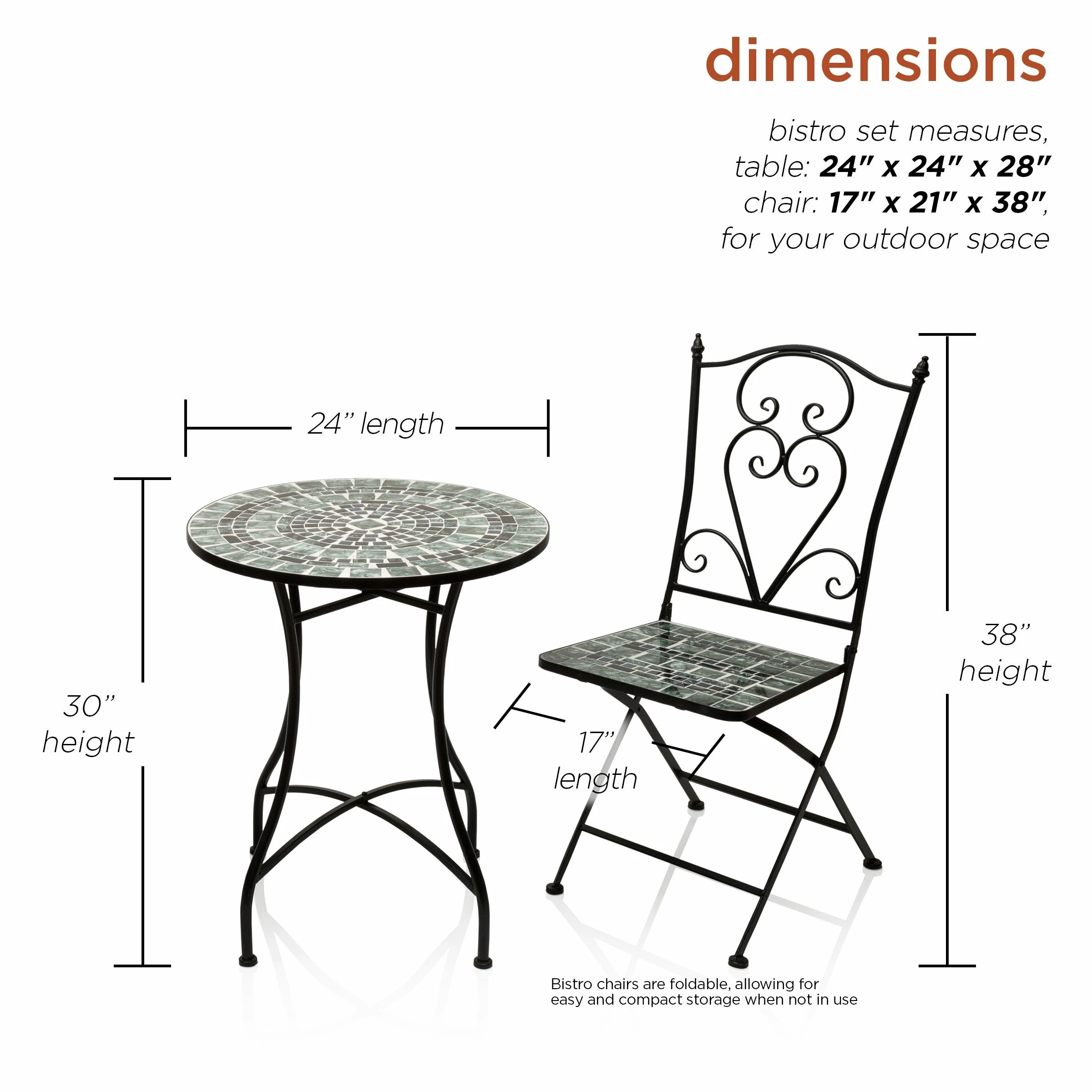 Best Sale β¨ Alpine Corporation Indoor/Outdoor Marbled Glass Mosaic 3-Piece Bistro Set Folding Table And Chairs Patio Seating β - Image 3