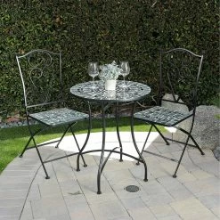 Best Sale β¨ Alpine Corporation Indoor/Outdoor Marbled Glass Mosaic 3-Piece Bistro Set Folding Table And Chairs Patio Seating β