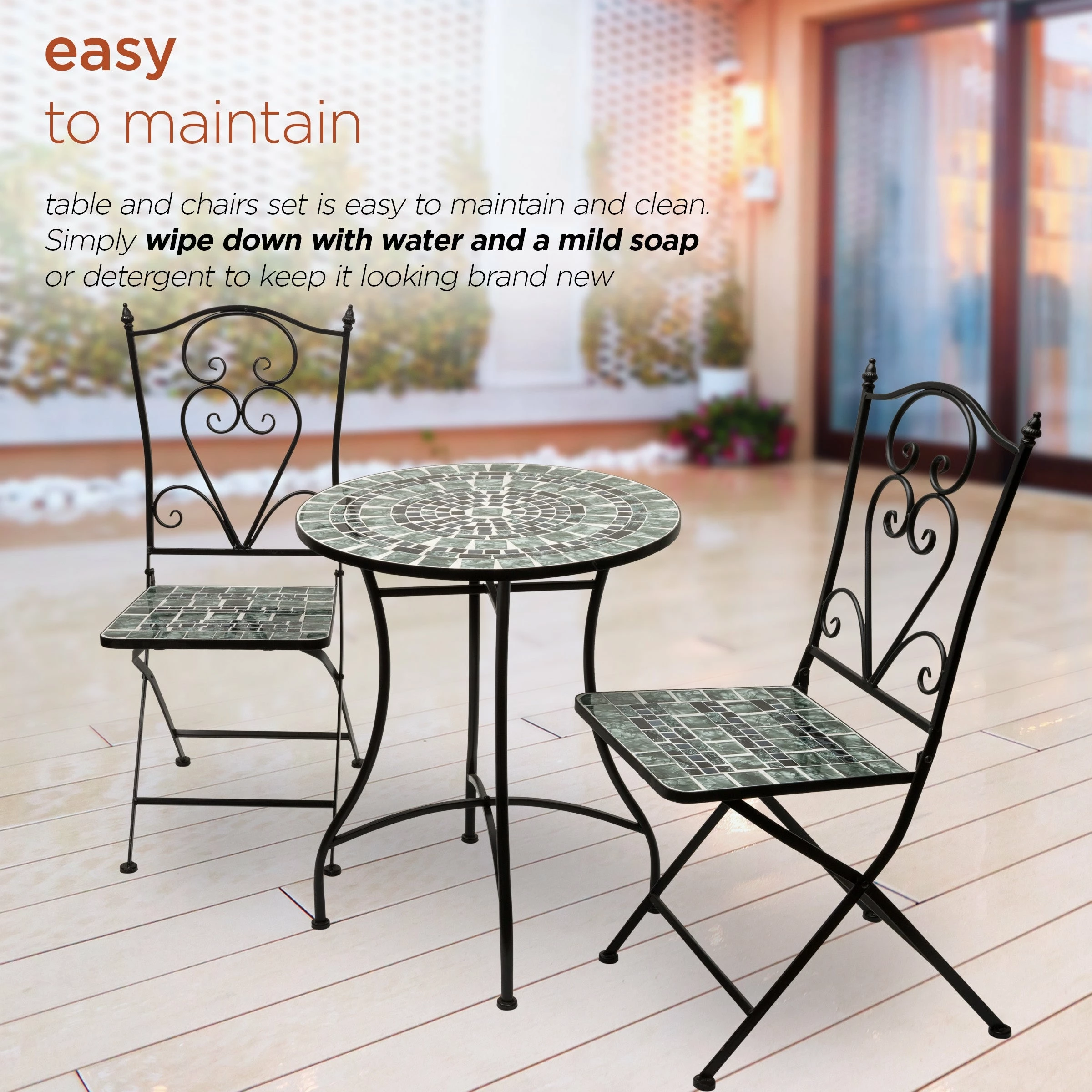 Best Sale β¨ Alpine Corporation Indoor/Outdoor Marbled Glass Mosaic 3-Piece Bistro Set Folding Table And Chairs Patio Seating β - Image 6