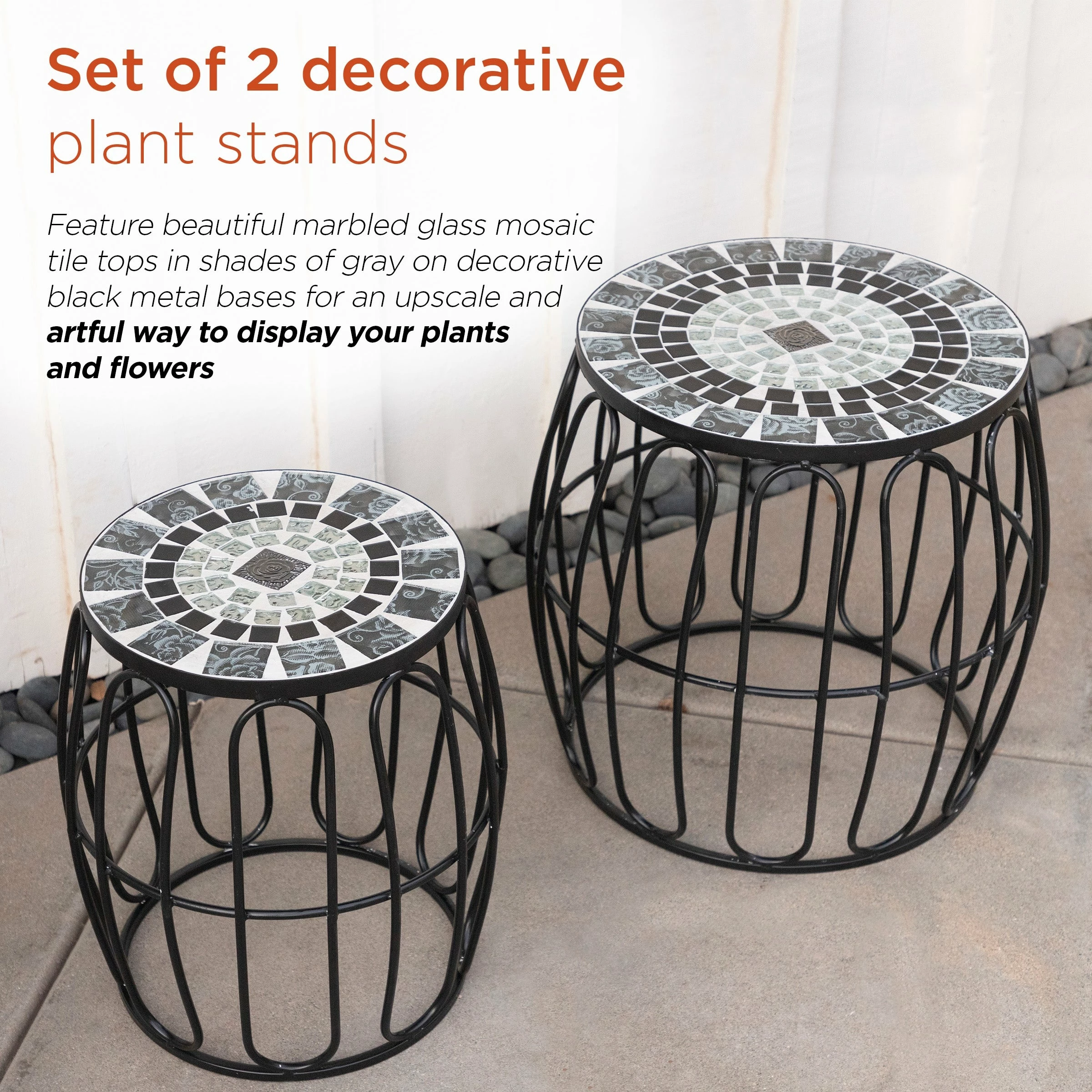 Best reviews of π Alpine Corporation Indoor/Outdoor Metal And Mosaic Tile Planter Stands, Gray/Black (Set Of 2) π - Image 4