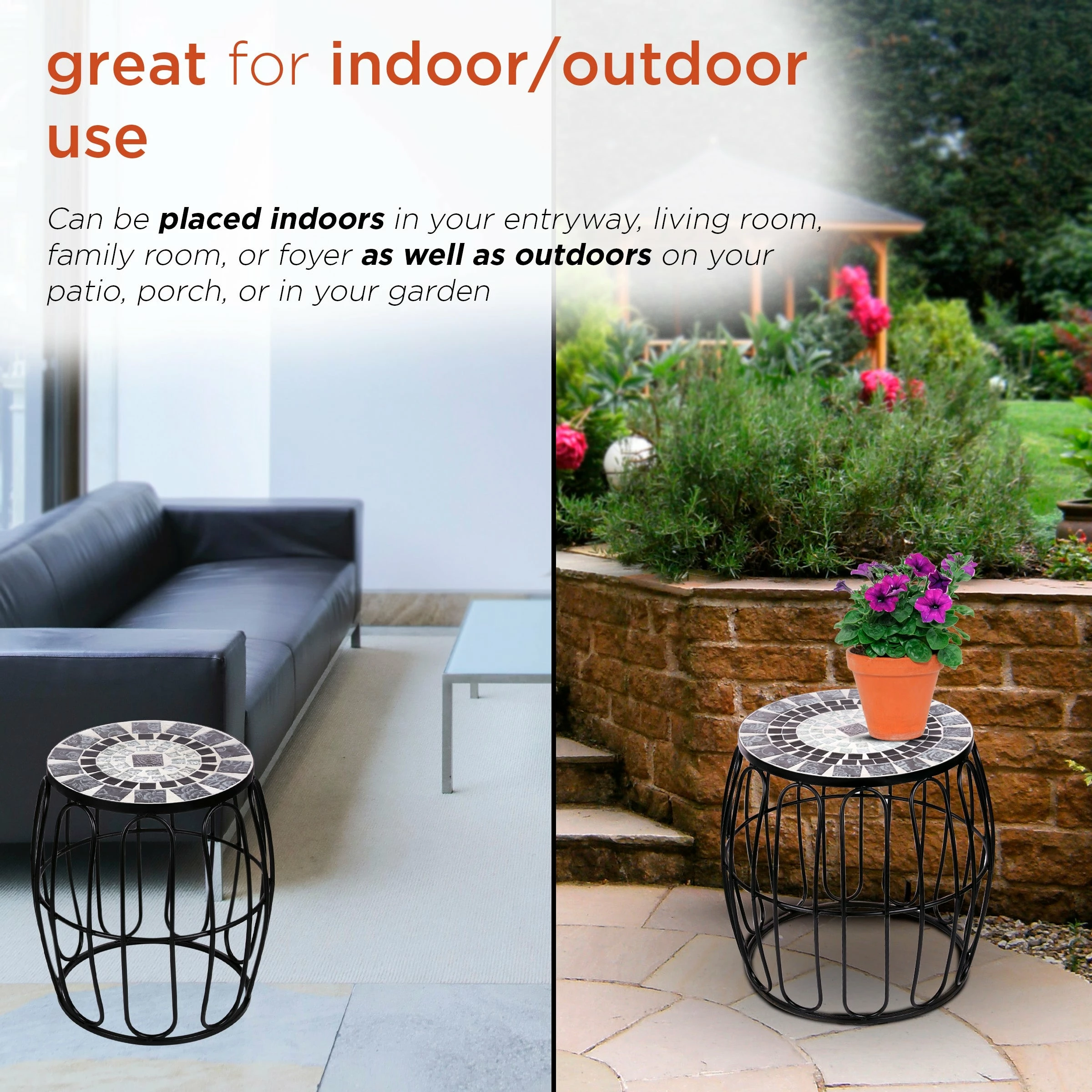 Best reviews of π Alpine Corporation Indoor/Outdoor Metal And Mosaic Tile Planter Stands, Gray/Black (Set Of 2) π - Image 5