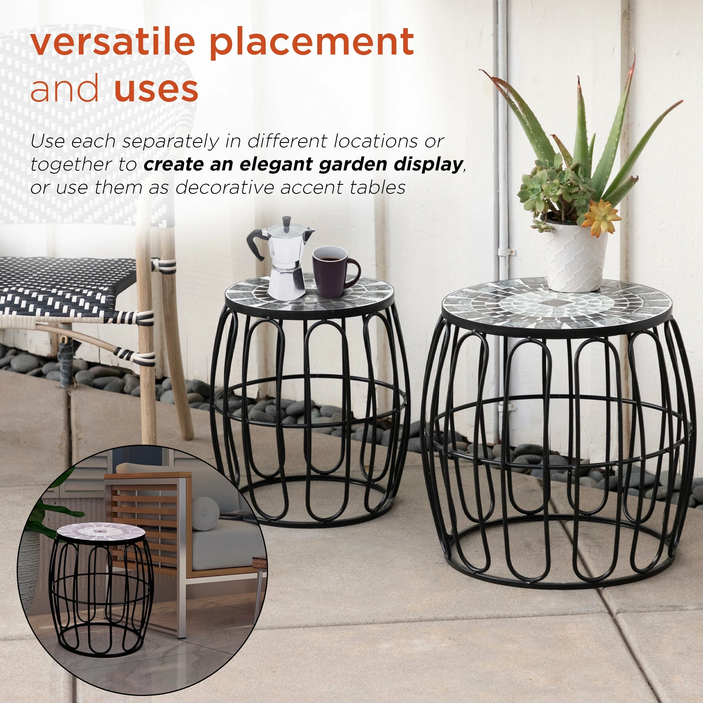 Best reviews of π Alpine Corporation Indoor/Outdoor Metal And Mosaic Tile Planter Stands, Gray/Black (Set Of 2) π - Image 6
