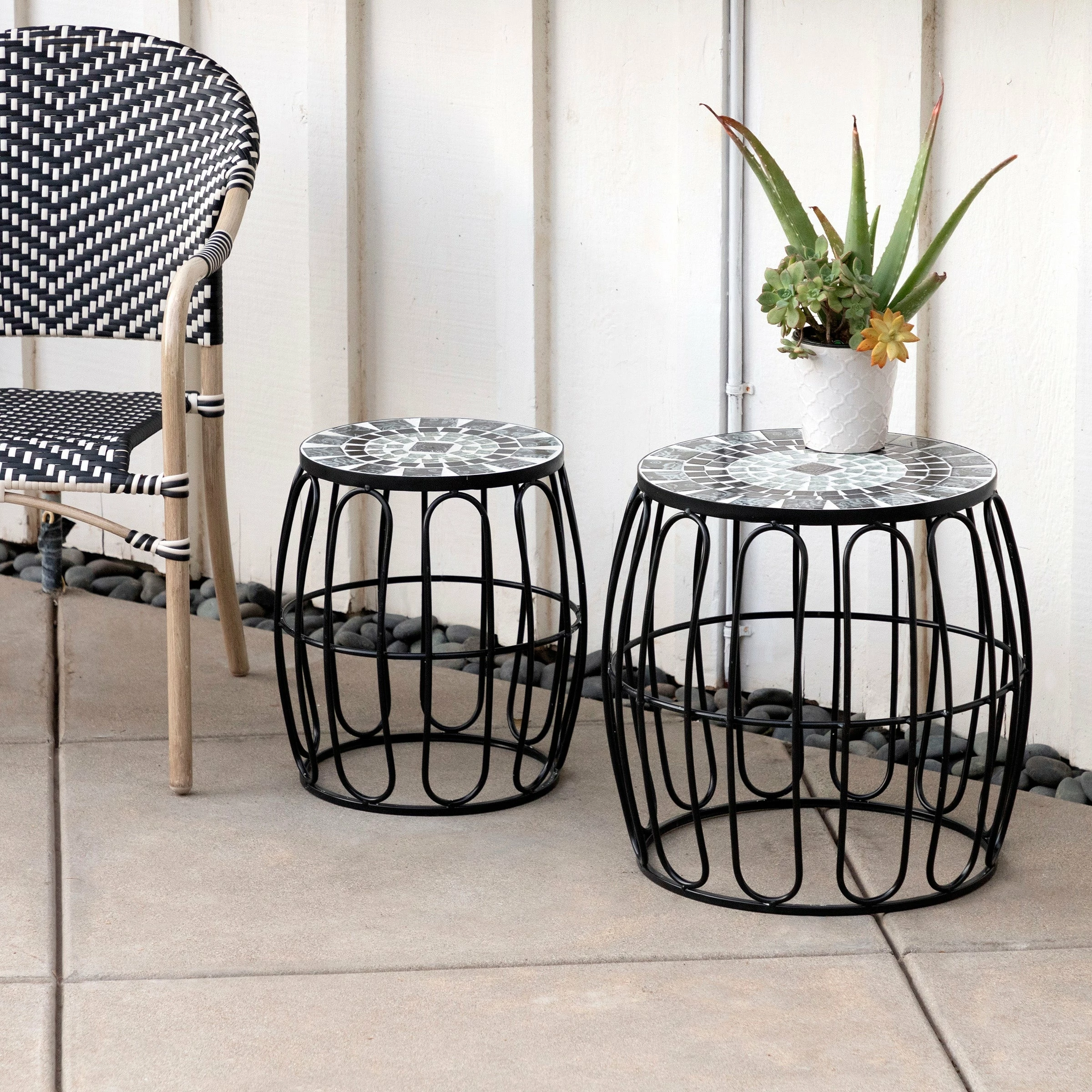 Best reviews of π Alpine Corporation Indoor/Outdoor Metal And Mosaic Tile Planter Stands, Gray/Black (Set Of 2) π