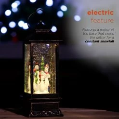 Best deal ⭐ Alpine Corporation 11"H Indoor Lantern Snowman Snow Globe Holiday Decoration With LED Light, Bronze Black 🎁 -Alpine Corporation Sales Alpine Corporation Lantern Snow Globe with Warm White LED Light 4