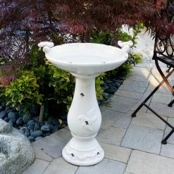 Hot Sale π― Alpine Corporation 25" Tall Outdoor Antique Ceramic Birdbath With Bird Figurines Yard Statue, Light Brown β