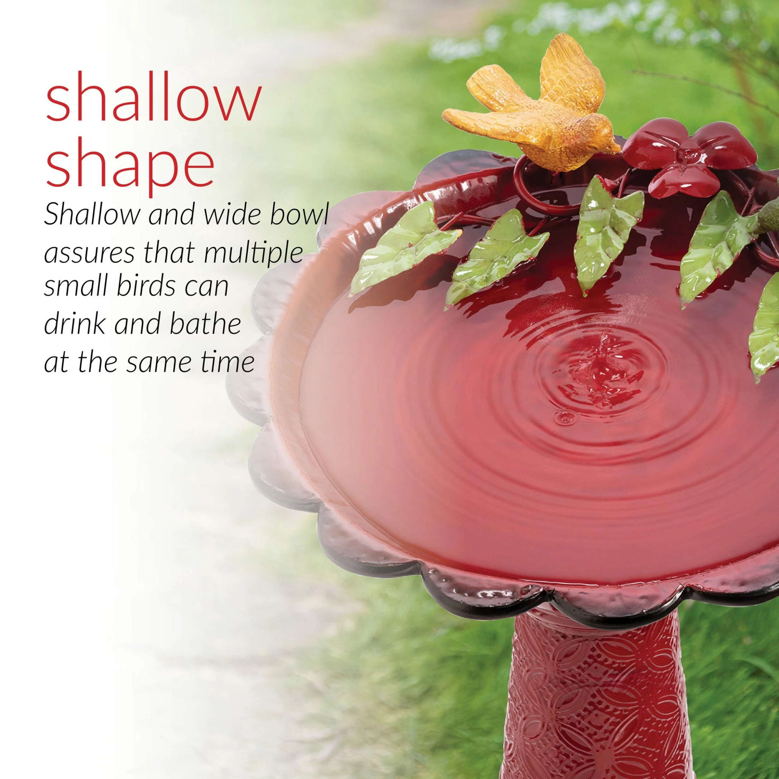 Best deal 𧨠Alpine Corporation 28" Tall Outdoor Metal Birdbath With Birds And Leaves Yard Statue Decoration, Red π€© - Image 5