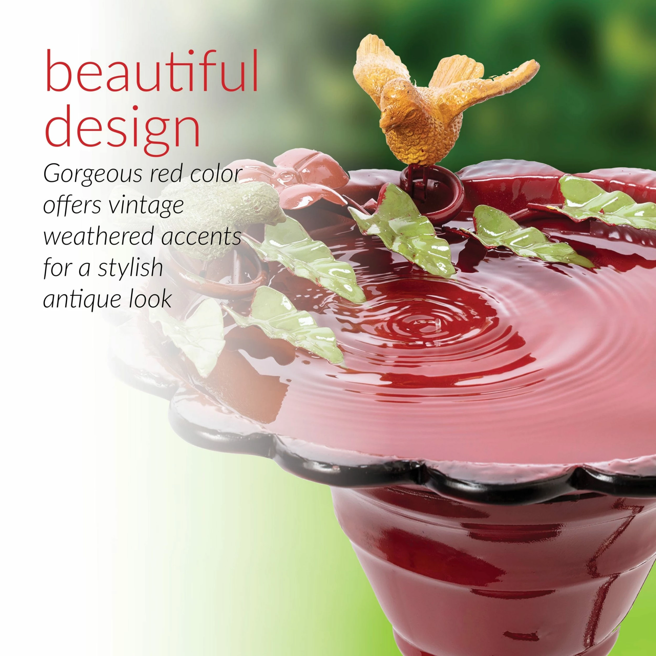 Best deal 𧨠Alpine Corporation 28" Tall Outdoor Metal Birdbath With Birds And Leaves Yard Statue Decoration, Red π€© - Image 4