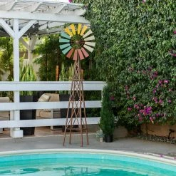 Best deal ⌛ Alpine Corporation 92" Tall Outdoor Metal Windmill Spinner Garden Stake And Plant Stand Yard Decoration, Multicolor ✨