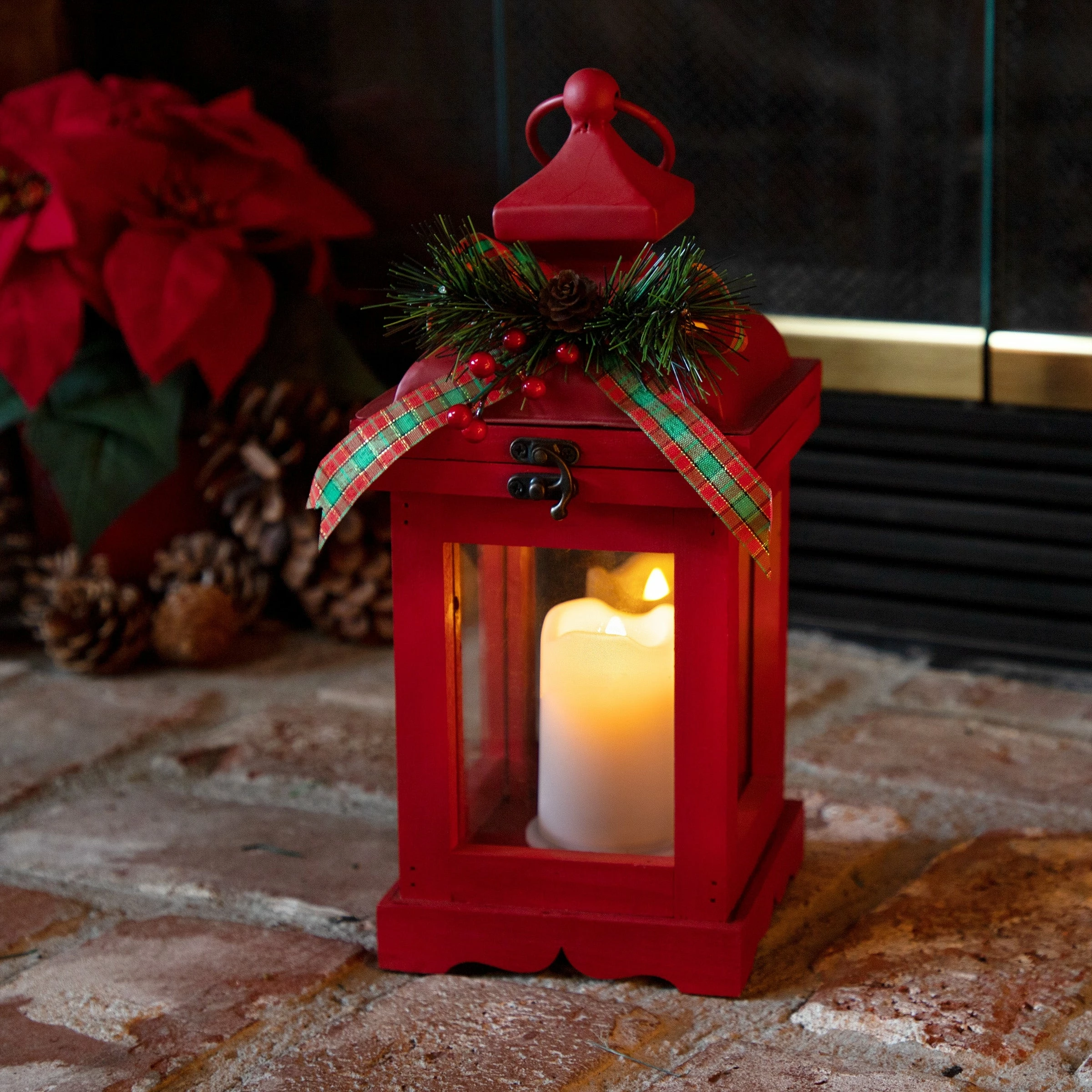 Cheap 𧨠Alpine Corporation Metal And Glass Lantern With Warm LED Light Faux Candle Red π - Image 15