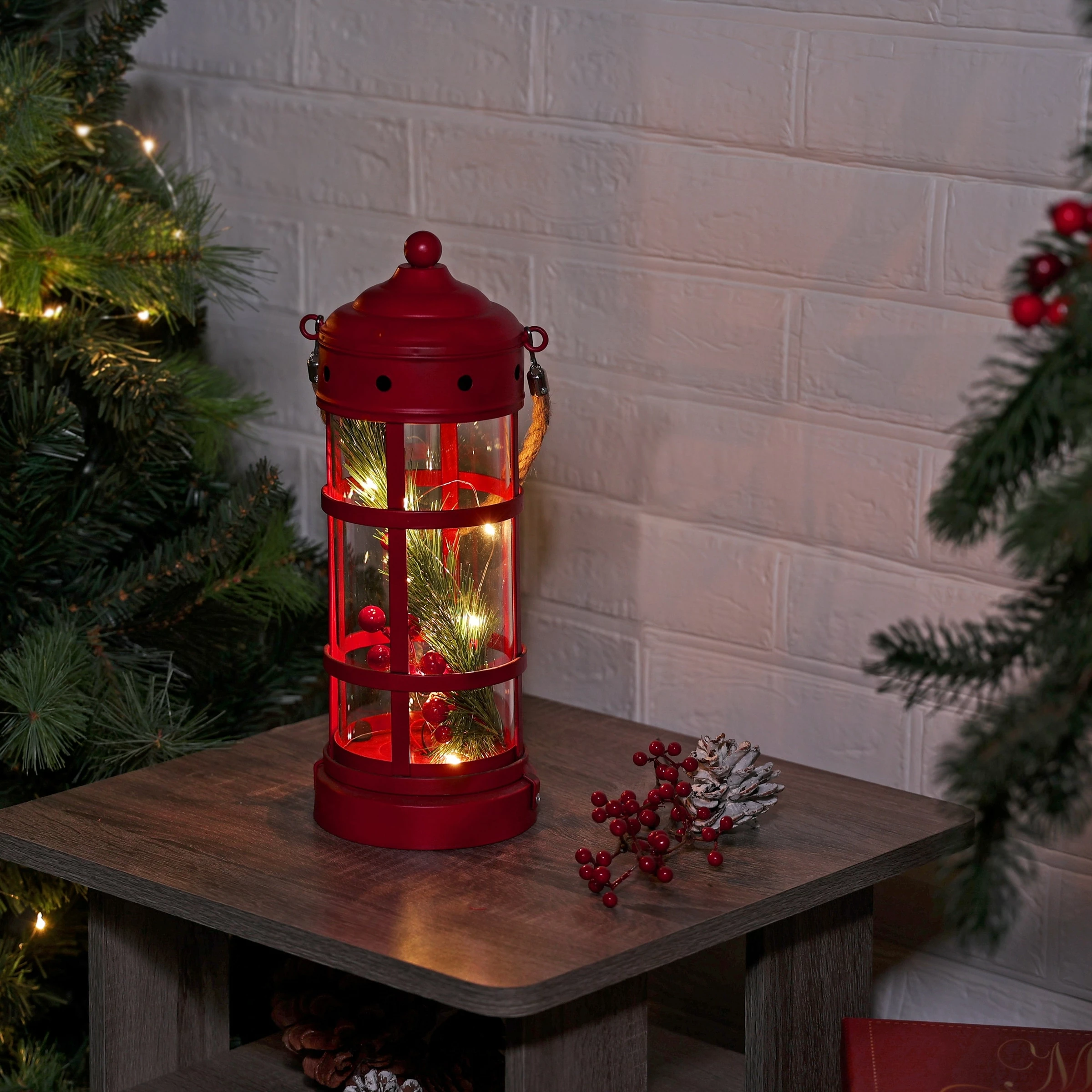 Budget π€© Alpine Corporation Metal And Glass Lantern With Warm White LED Lights Red π₯° - Image 12