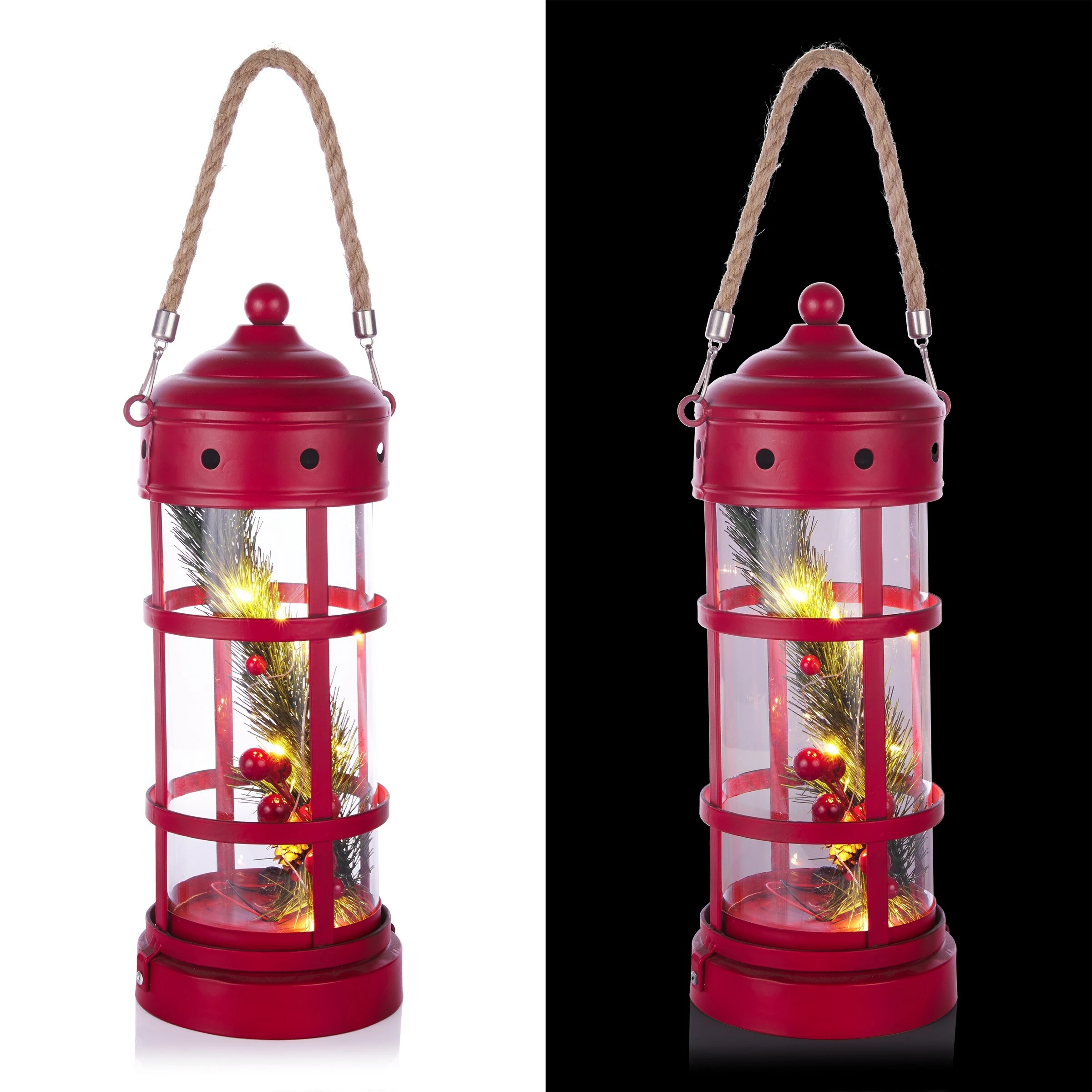 Budget π€© Alpine Corporation Metal And Glass Lantern With Warm White LED Lights Red π₯° - Image 13