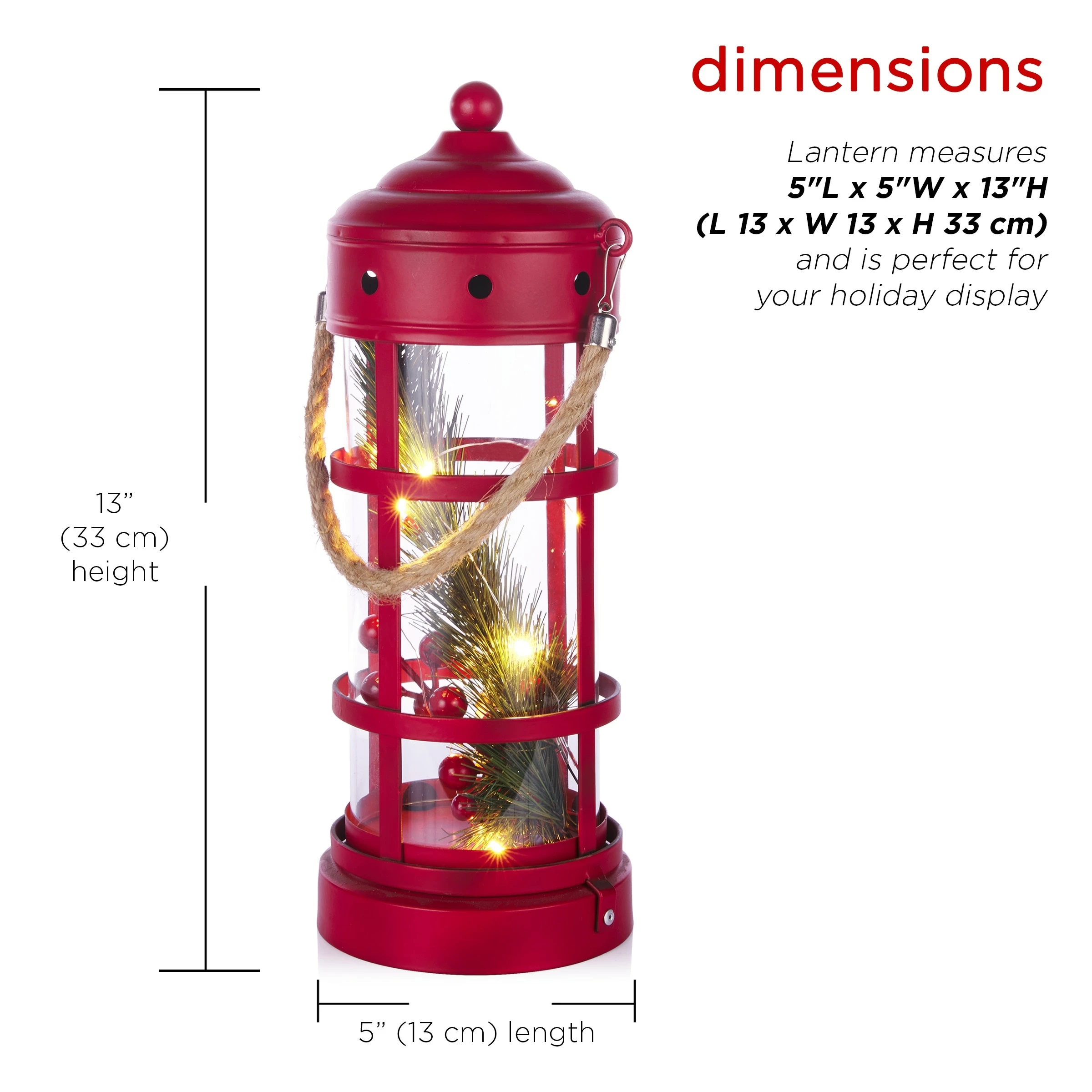 Budget π€© Alpine Corporation Metal And Glass Lantern With Warm White LED Lights Red π₯° - Image 14