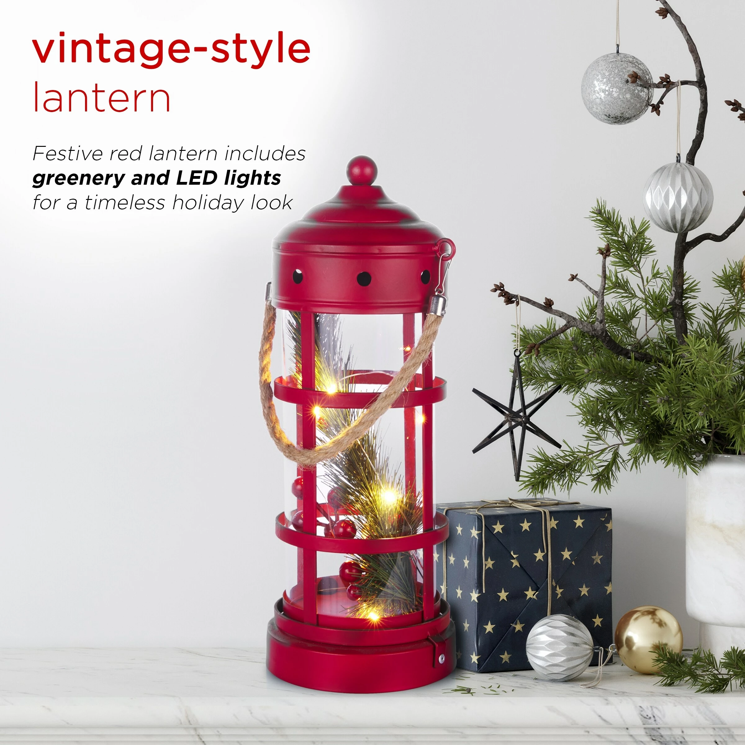 Budget π€© Alpine Corporation Metal And Glass Lantern With Warm White LED Lights Red π₯° - Image 15