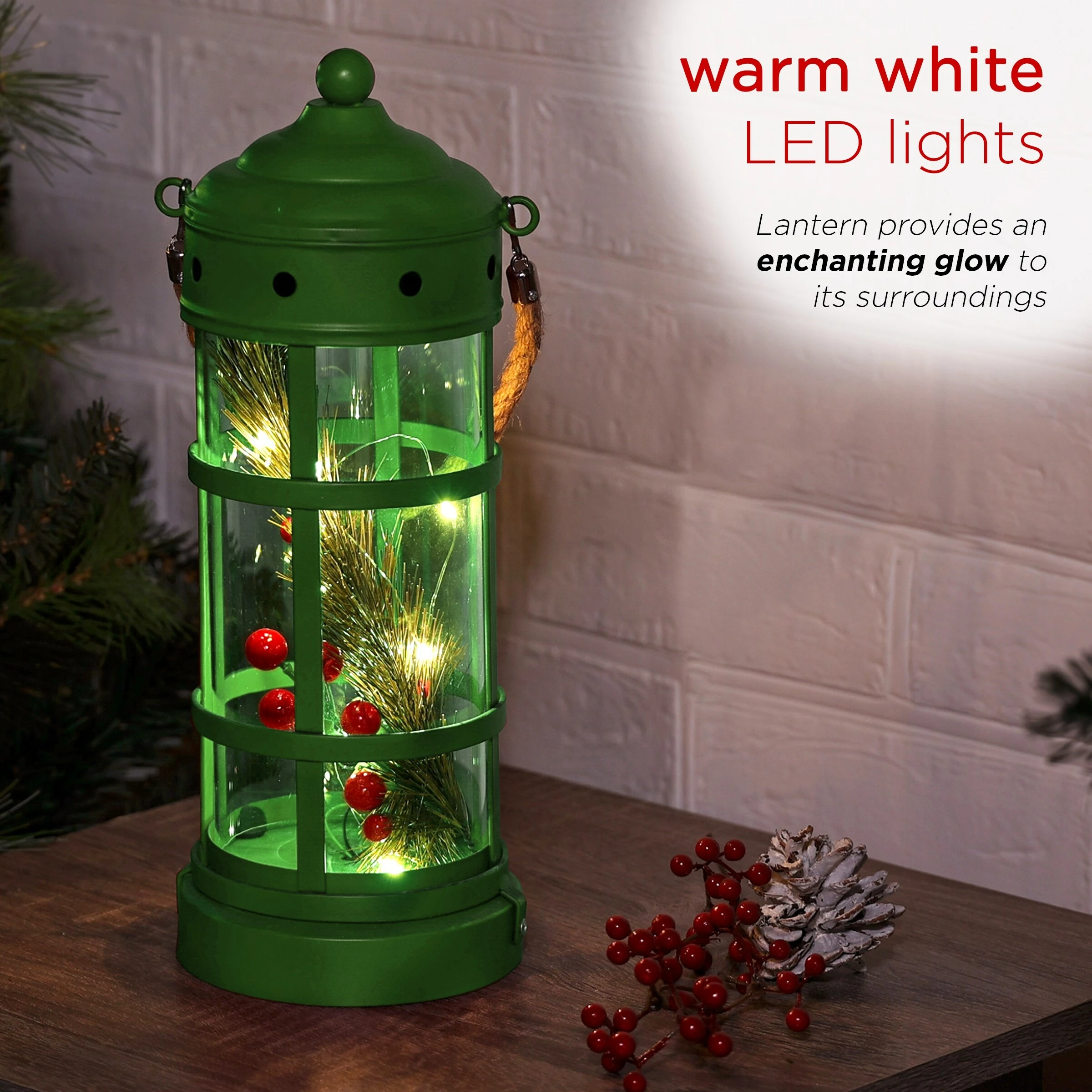 Budget π€© Alpine Corporation Metal And Glass Lantern With Warm White LED Lights Red π₯° - Image 5