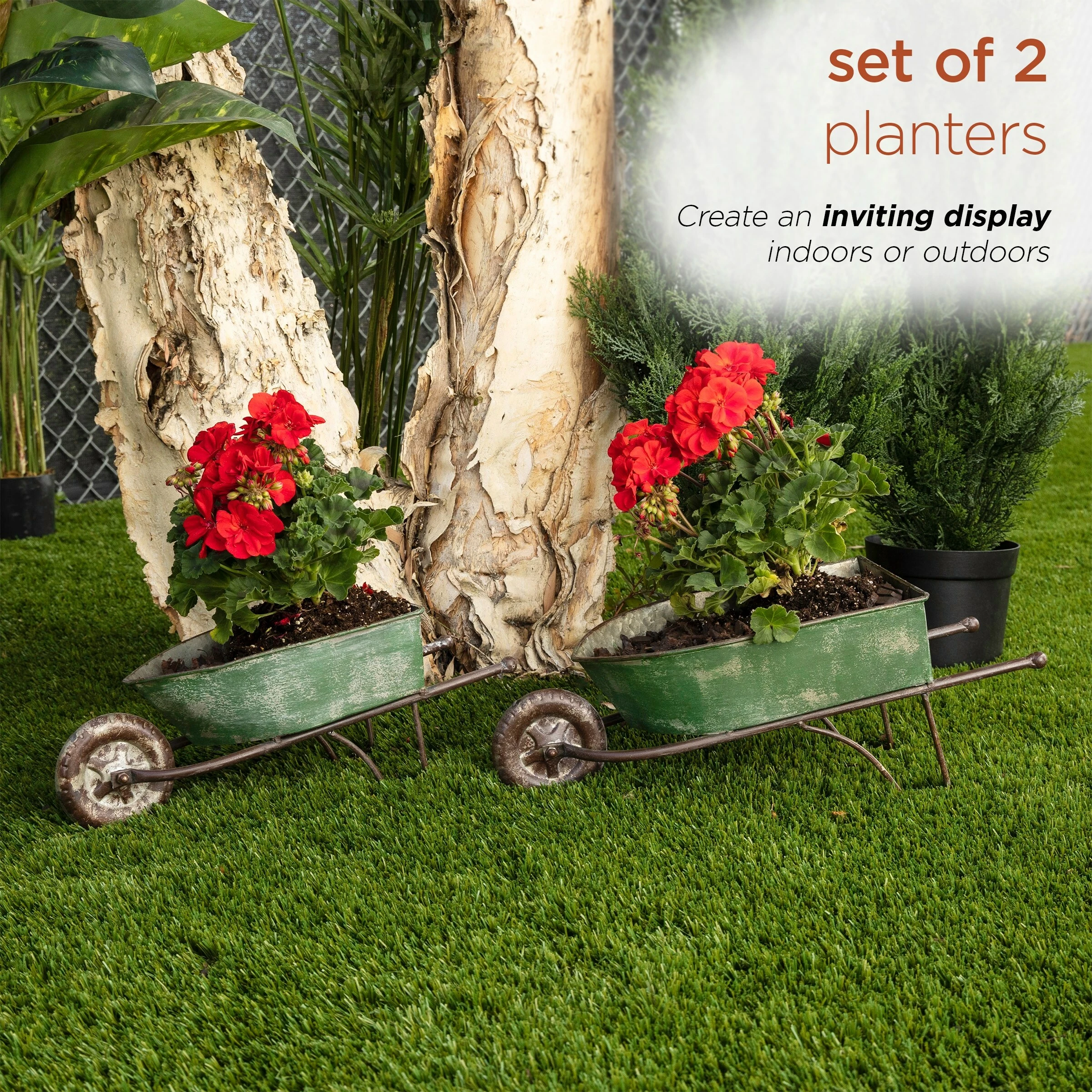 Hot Sale π€© Alpine Corporation Pack Of 2 Indoor/Outdoor Rustic Wheelbarrow Planter Decorations, Green π 6 Hot Sale π€© Alpine Corporation Pack Of 2 Indoor/Outdoor Rustic Wheelbarrow Planter Decorations, Green π - Image 4