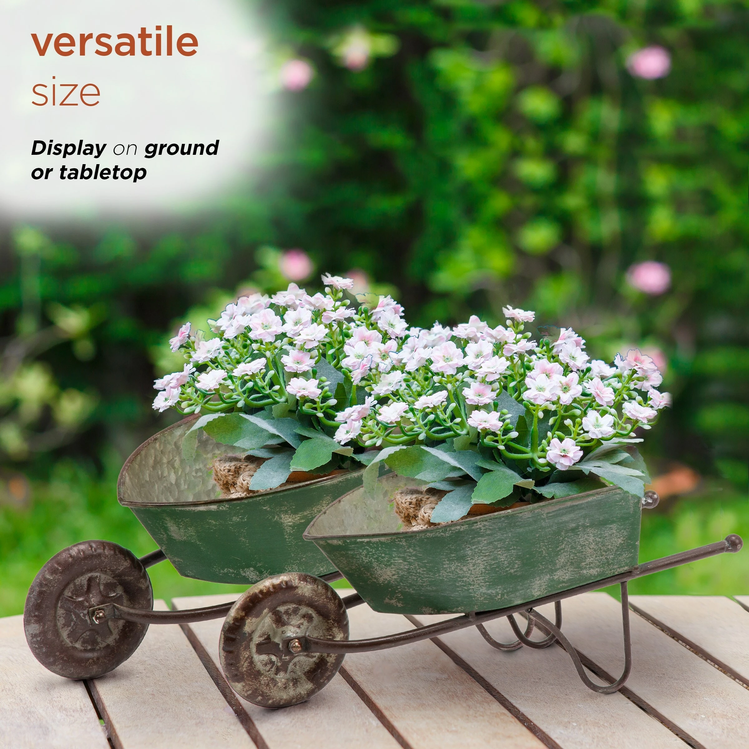 Hot Sale π€© Alpine Corporation Pack Of 2 Indoor/Outdoor Rustic Wheelbarrow Planter Decorations, Green π 8 Hot Sale π€© Alpine Corporation Pack Of 2 Indoor/Outdoor Rustic Wheelbarrow Planter Decorations, Green π - Image 6