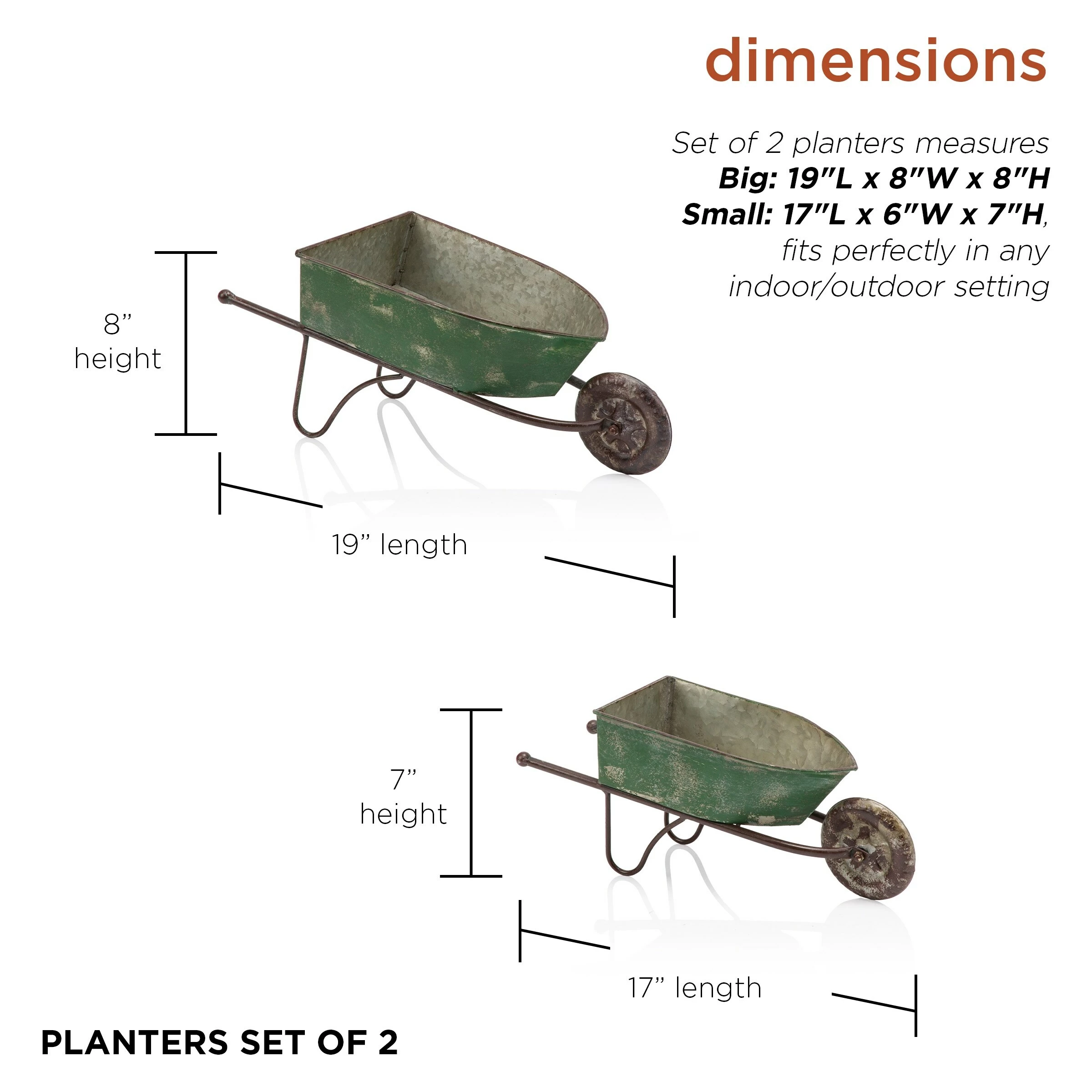 Hot Sale π€© Alpine Corporation Pack Of 2 Indoor/Outdoor Rustic Wheelbarrow Planter Decorations, Green π 5 Hot Sale π€© Alpine Corporation Pack Of 2 Indoor/Outdoor Rustic Wheelbarrow Planter Decorations, Green π - Image 3