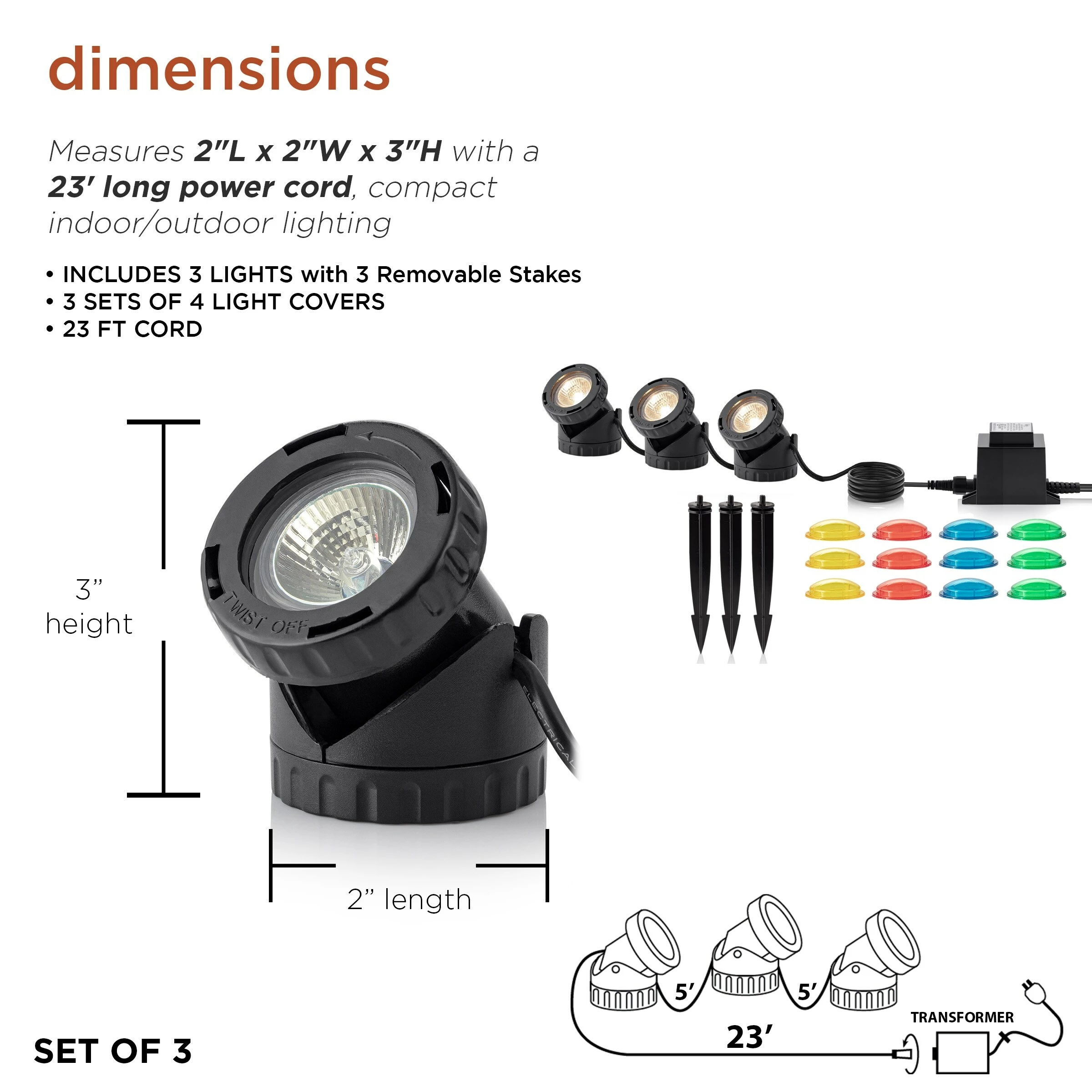 Cheapest β Alpine Corporation Power Beam Set Of 3 Indoor/Outdoor 20 Watt Halogen Lights With Transformer π - Image 2