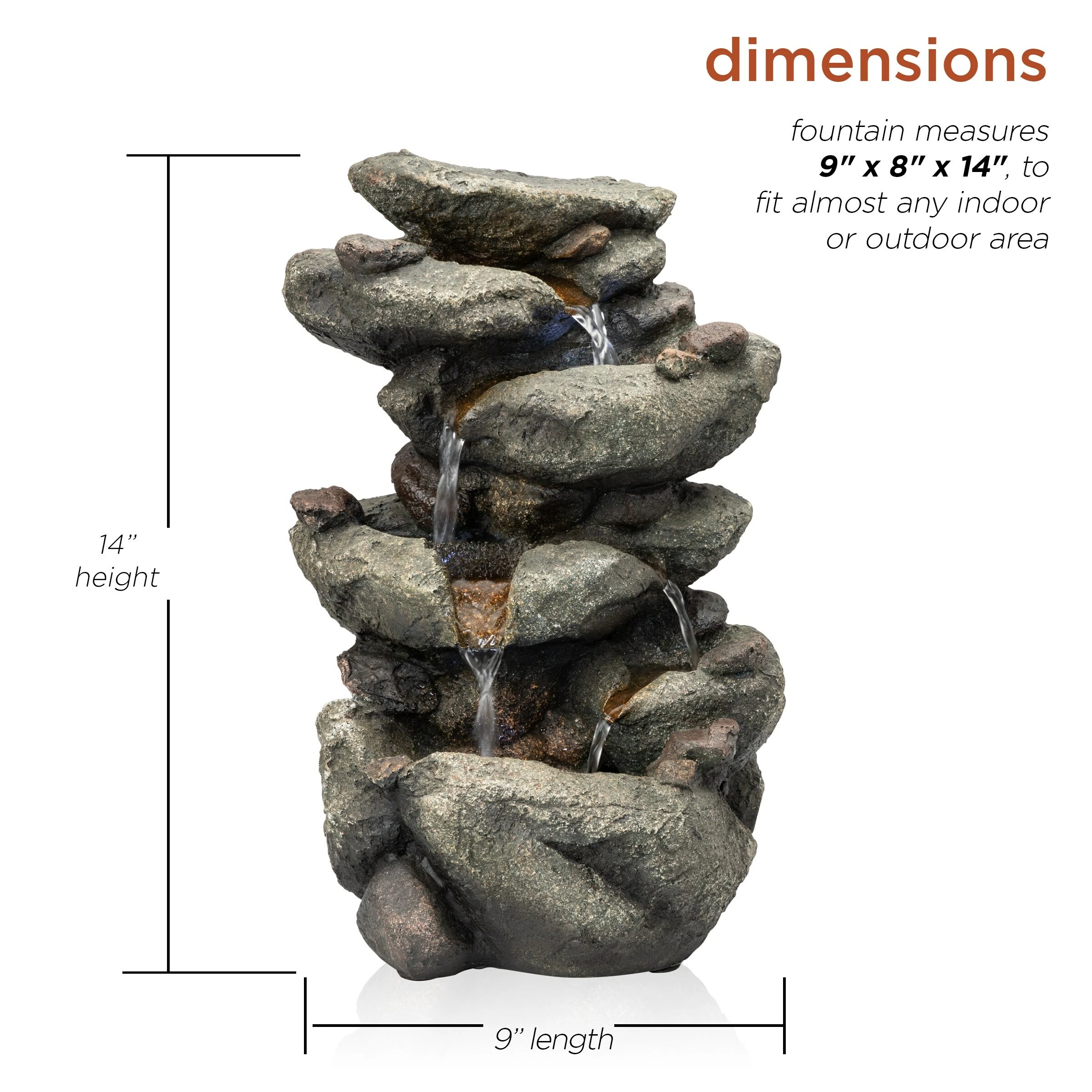 Brand new π Alpine Corporation 14" Tall Indoor/Outdoor Tiering Rainforest Rock Waterfall Tabletop Fountain With LED Lights π - Image 3