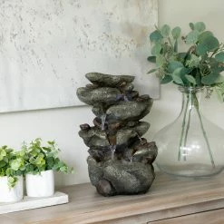 Brand new 😍 Alpine Corporation 14" Tall Indoor/Outdoor Tiering Rainforest Rock Waterfall Tabletop Fountain With LED Lights 🎁