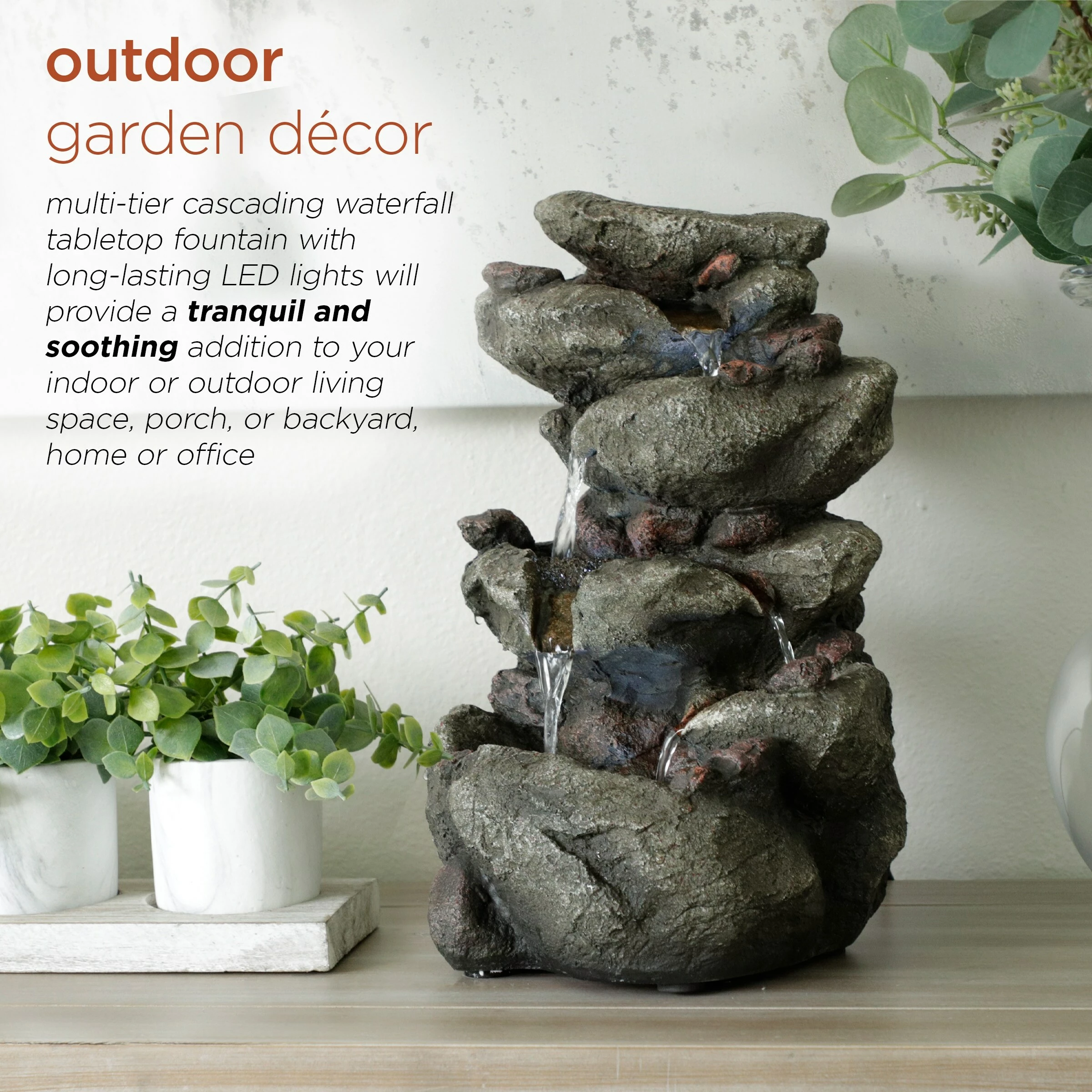 Brand new π Alpine Corporation 14" Tall Indoor/Outdoor Tiering Rainforest Rock Waterfall Tabletop Fountain With LED Lights π - Image 4